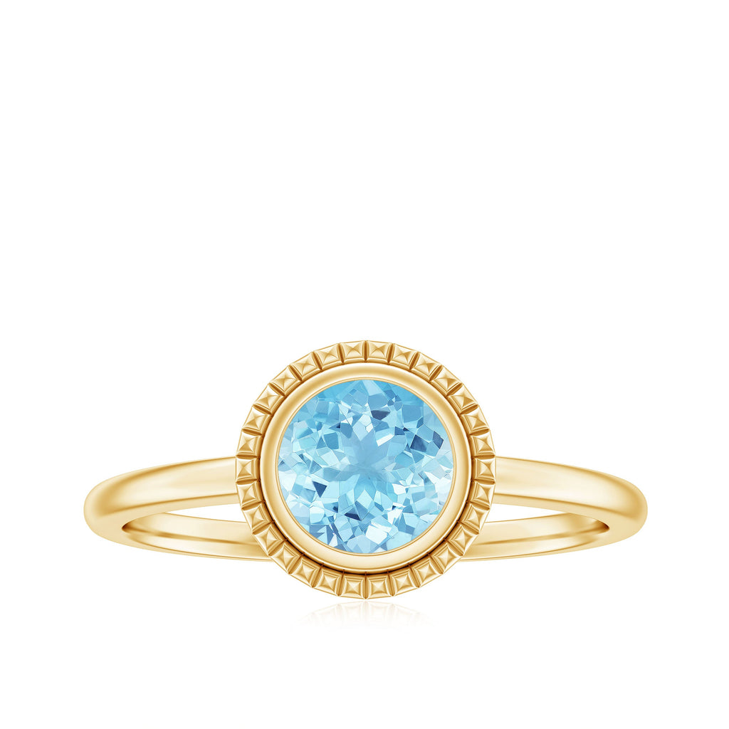 Aquamarine Promise Ring - 0.8 Carat Bezel Set Solitaire Blue Gemstone Jewelry