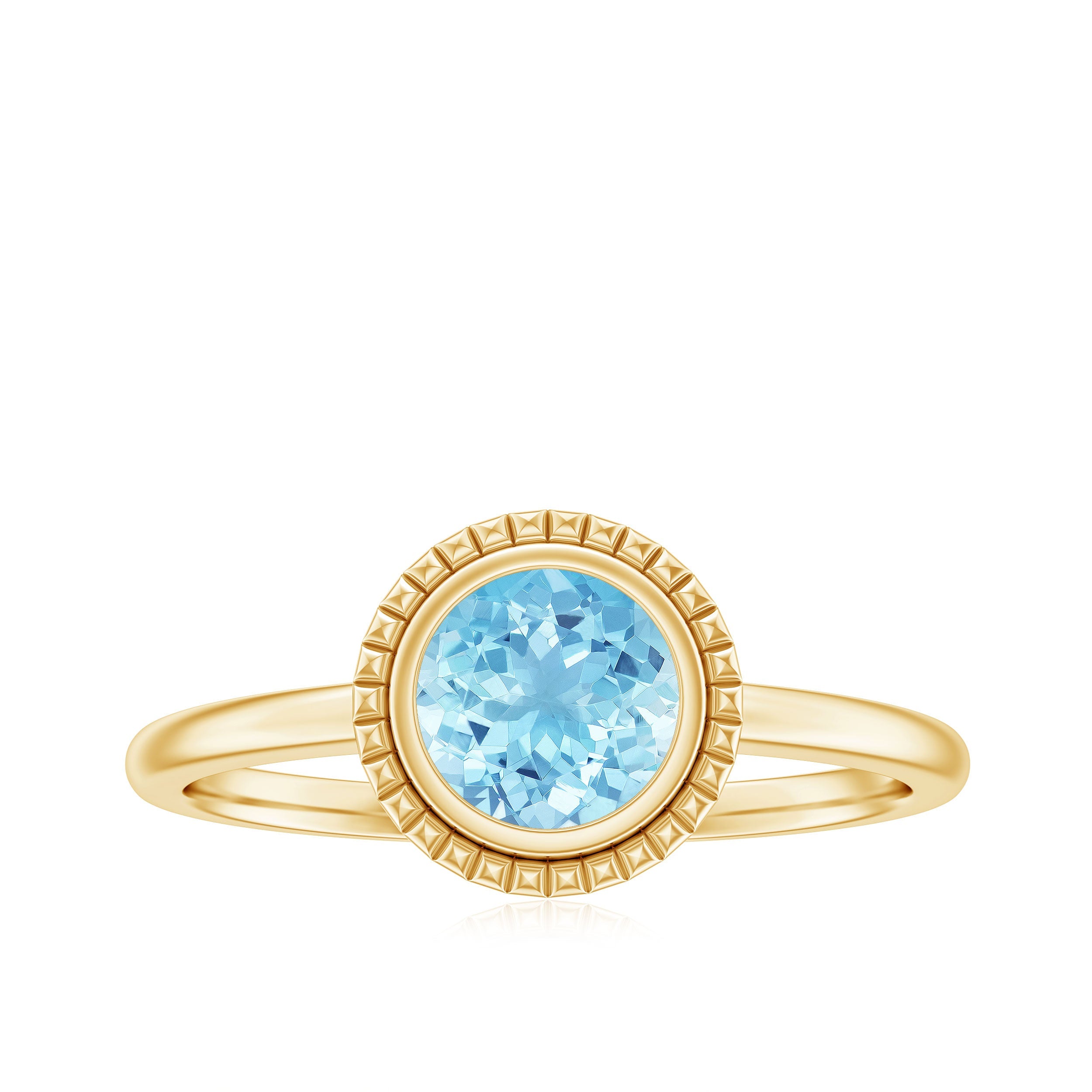 Aquamarine Promise Ring - 0.8 Carat Bezel Set Solitaire Blue Gemstone Jewelry