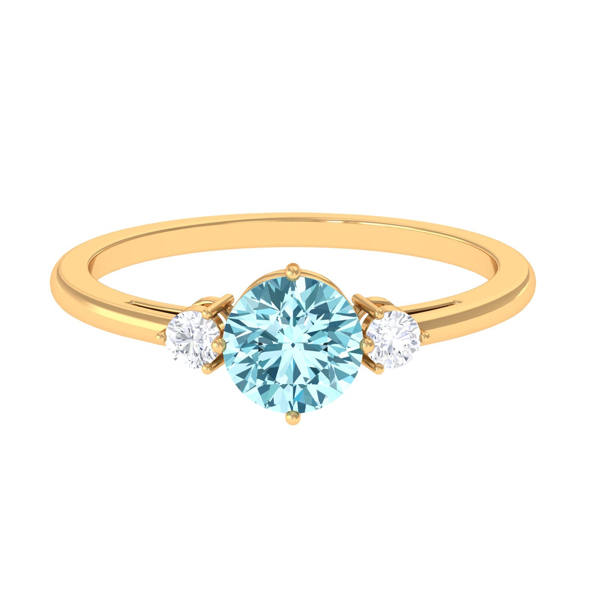 Aquamarine Three Stone Ring – Minimal Engagement Ring with Diamond Accent