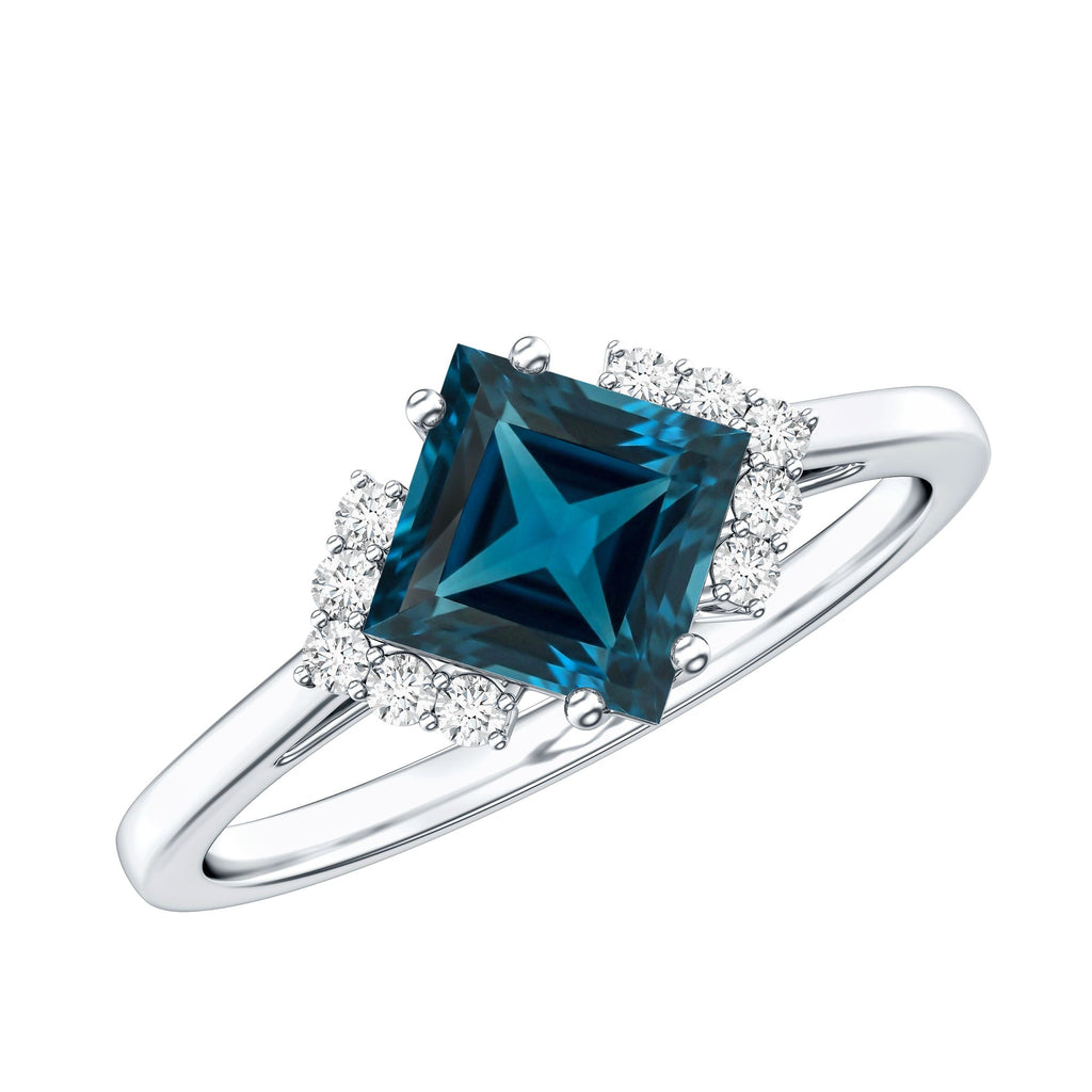 Princess Cut London Blue Topaz Engagement Ring with Diamond
