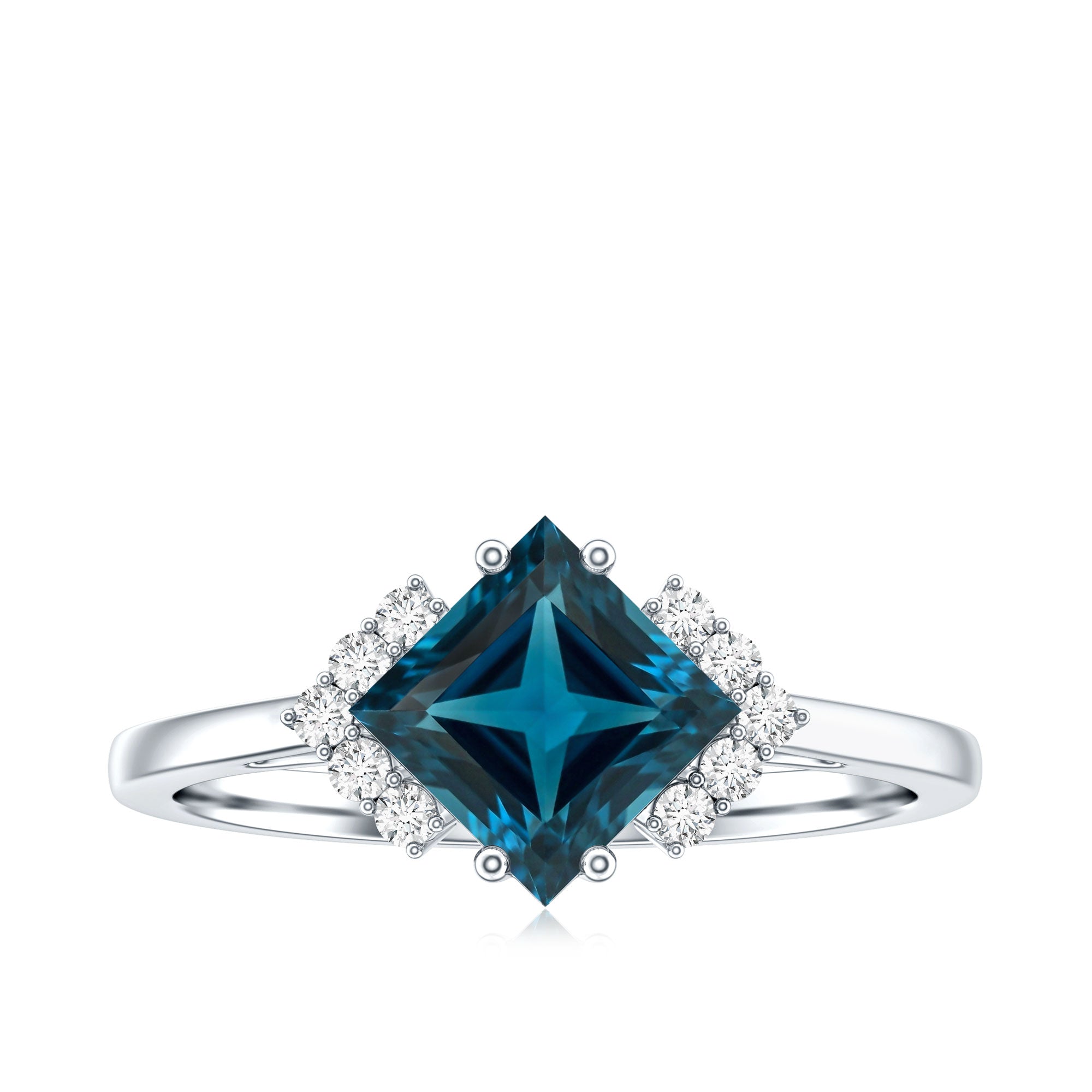 Princess Cut London Blue Topaz Engagement Ring with Diamond