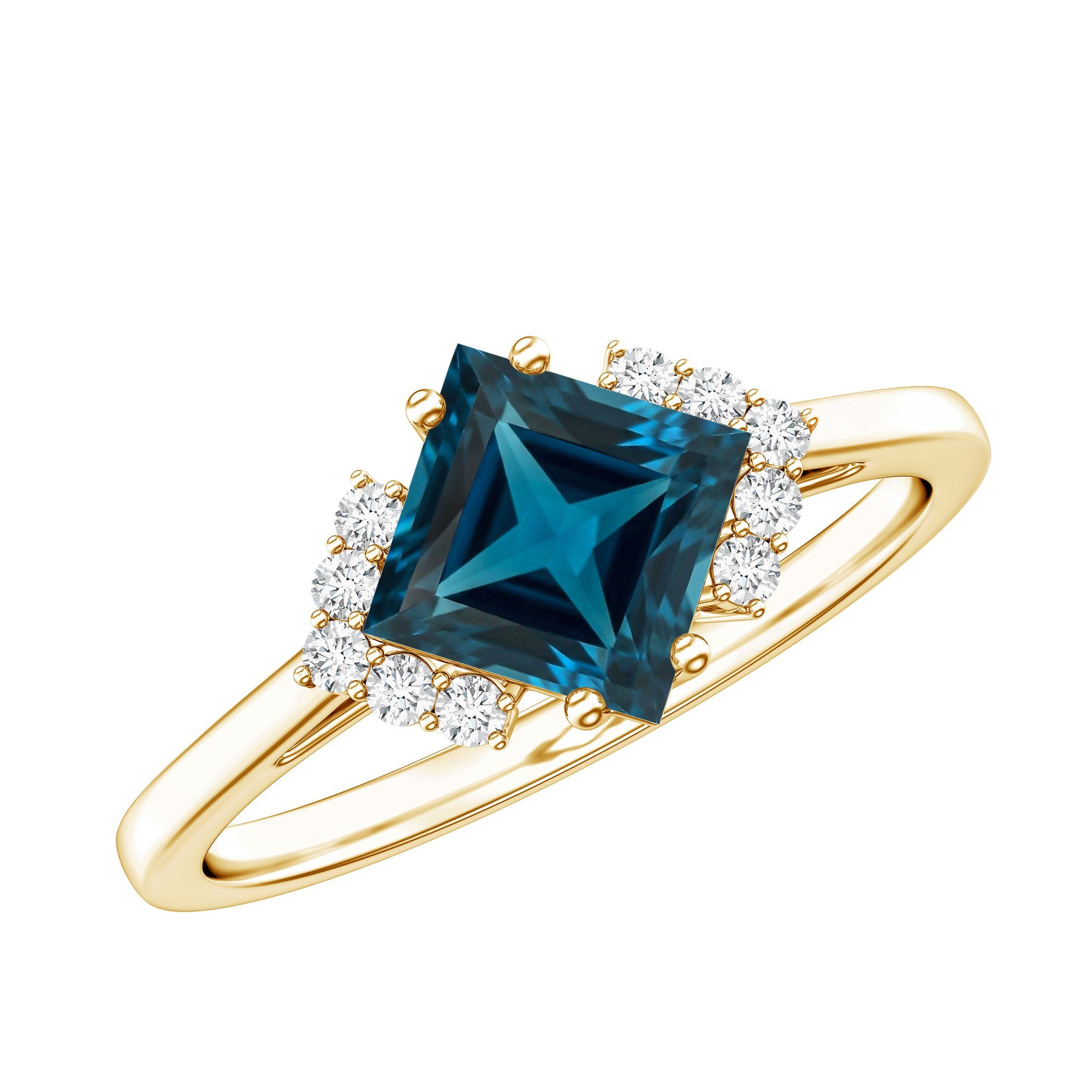 Princess Cut London Blue Topaz Engagement Ring with Diamond