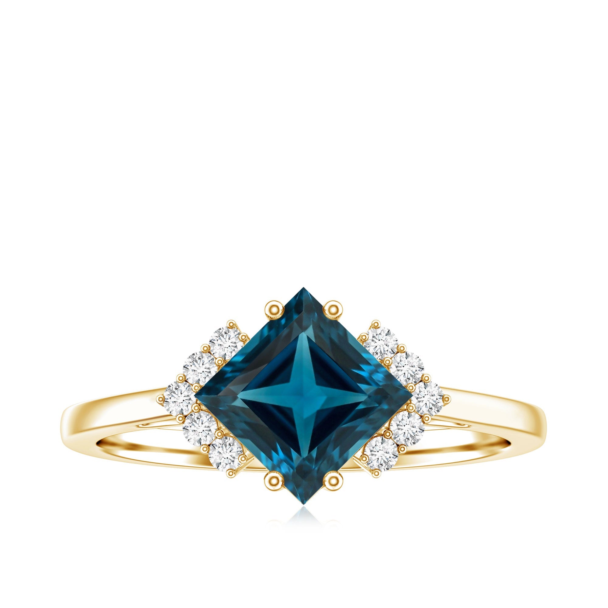 Princess Cut London Blue Topaz Engagement Ring with Diamond