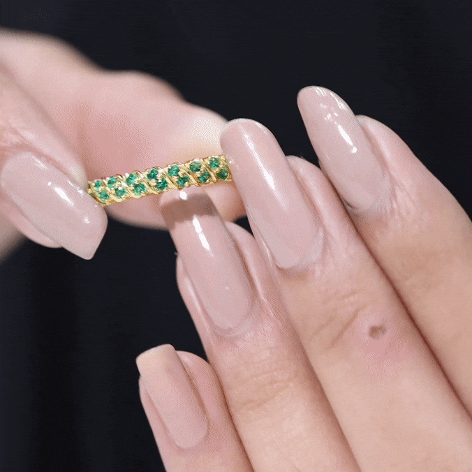Lab Grown Emerald Ring – Half Eternity Band | Comfortable Prong Setting Jewelry