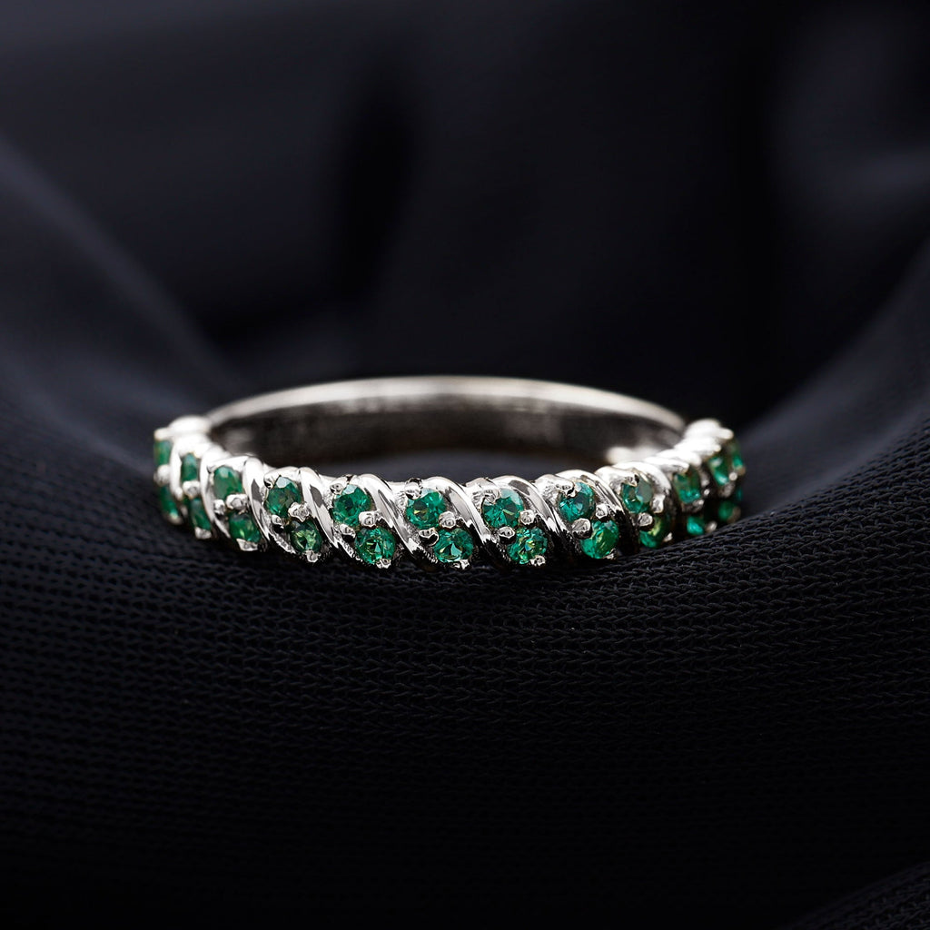 Lab Grown Emerald Ring – Half Eternity Band | Comfortable Prong Setting Jewelry