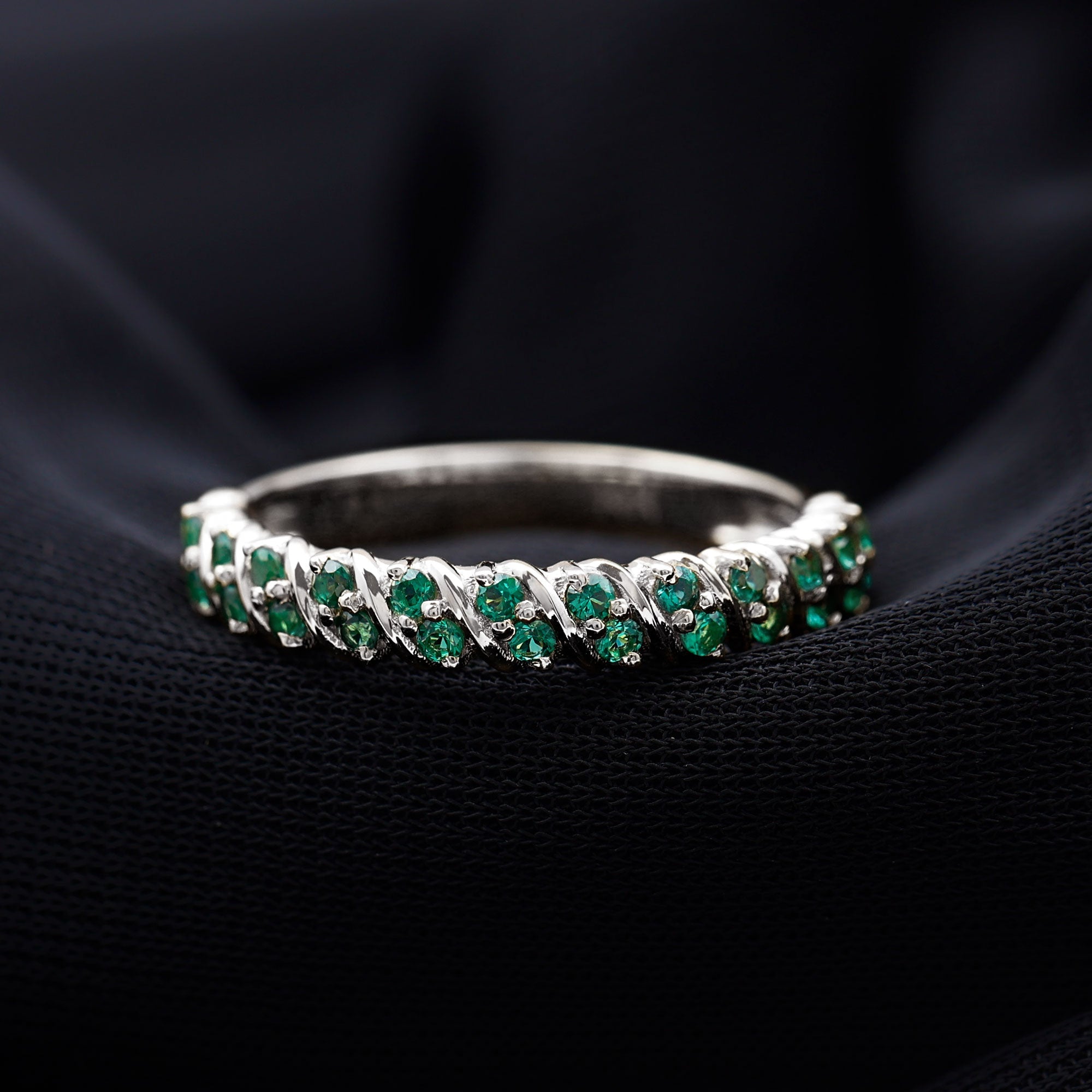 Lab Grown Emerald Ring – Half Eternity Band | Comfortable Prong Setting Jewelry