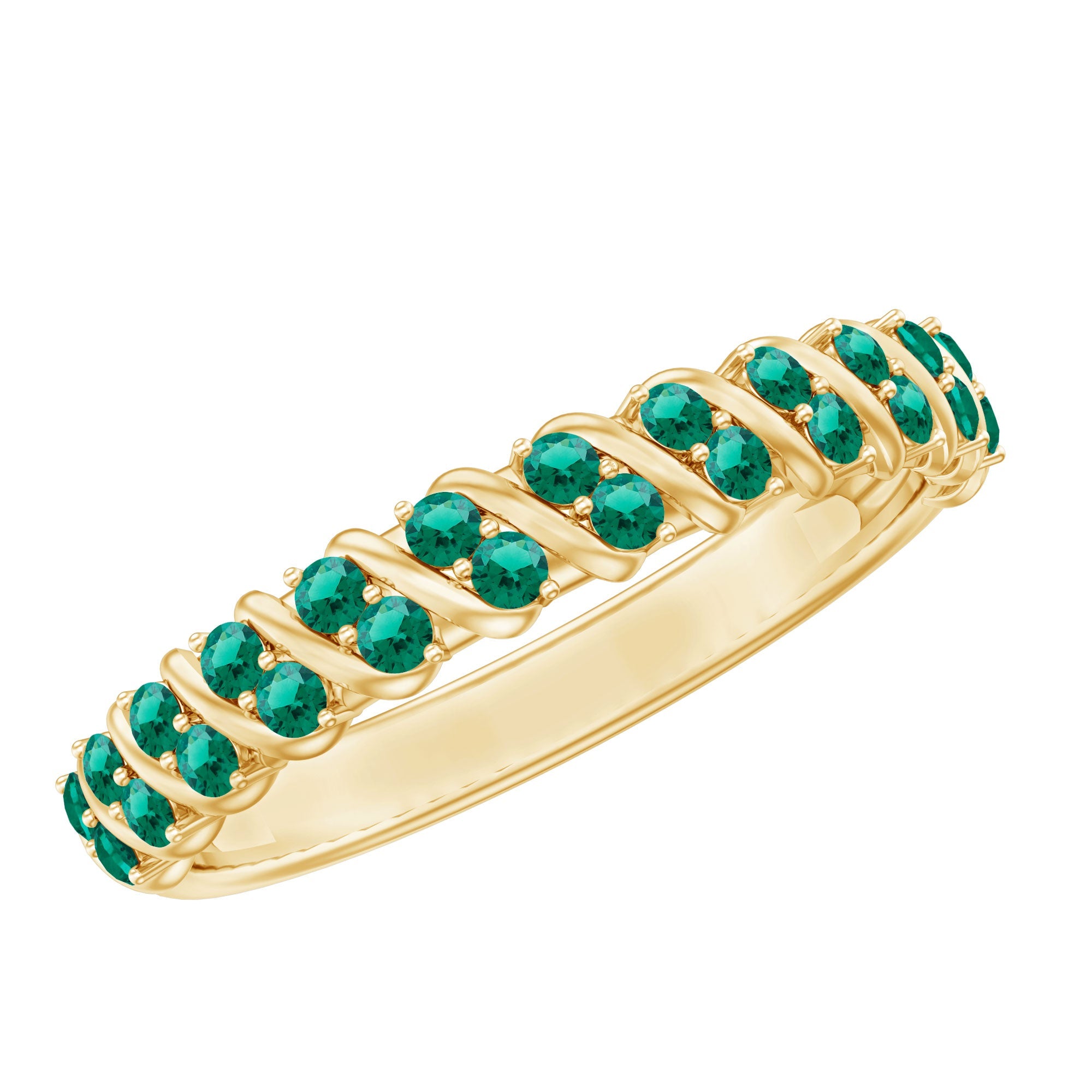 Lab Grown Emerald Ring – Half Eternity Band | Comfortable Prong Setting Jewelry