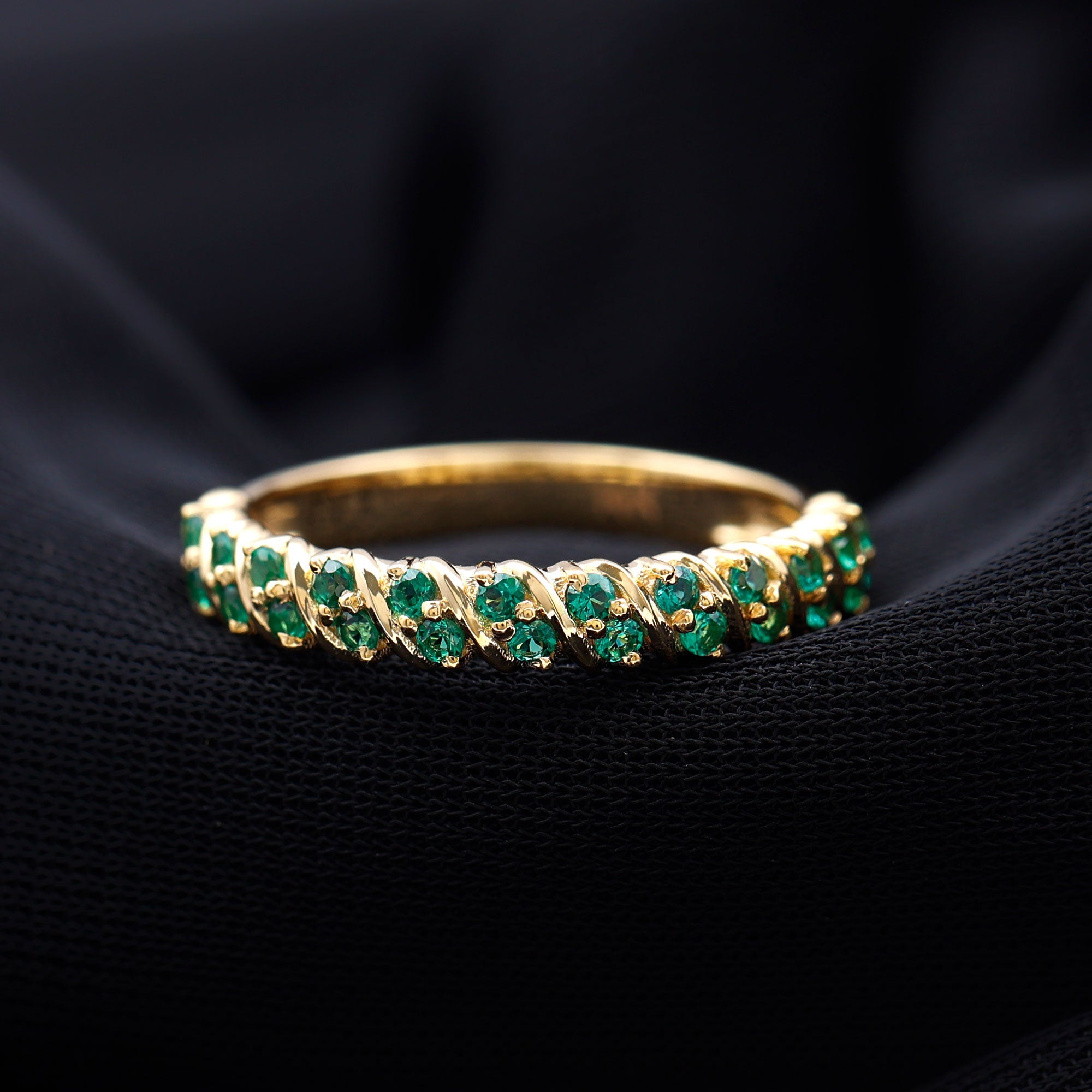 Lab Grown Emerald Ring – Half Eternity Band | Comfortable Prong Setting Jewelry