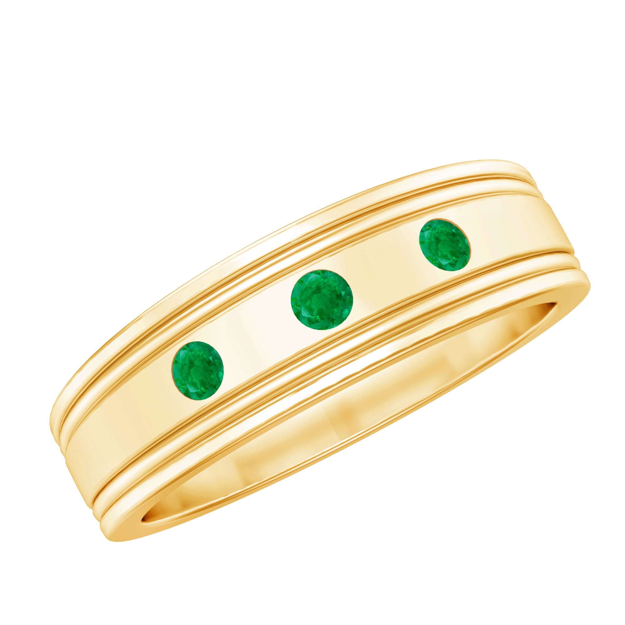 Emerald Band Ring – Minimalist Wide Band With AAA Quality Emeralds & Gypsy Setting