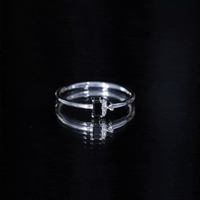 Dainty Black Spinel and Diamond Promise Ring for Her