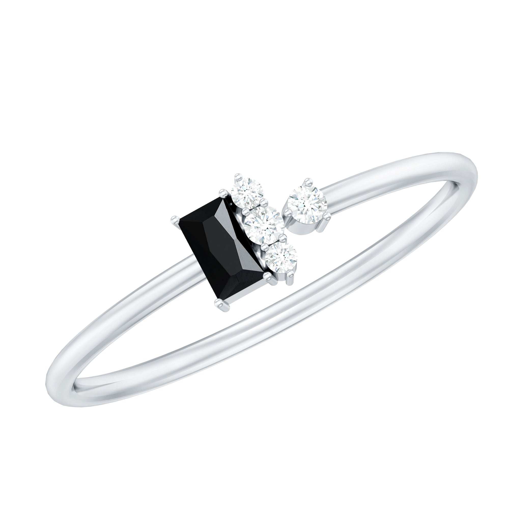 Dainty Black Spinel and Diamond Promise Ring for Her