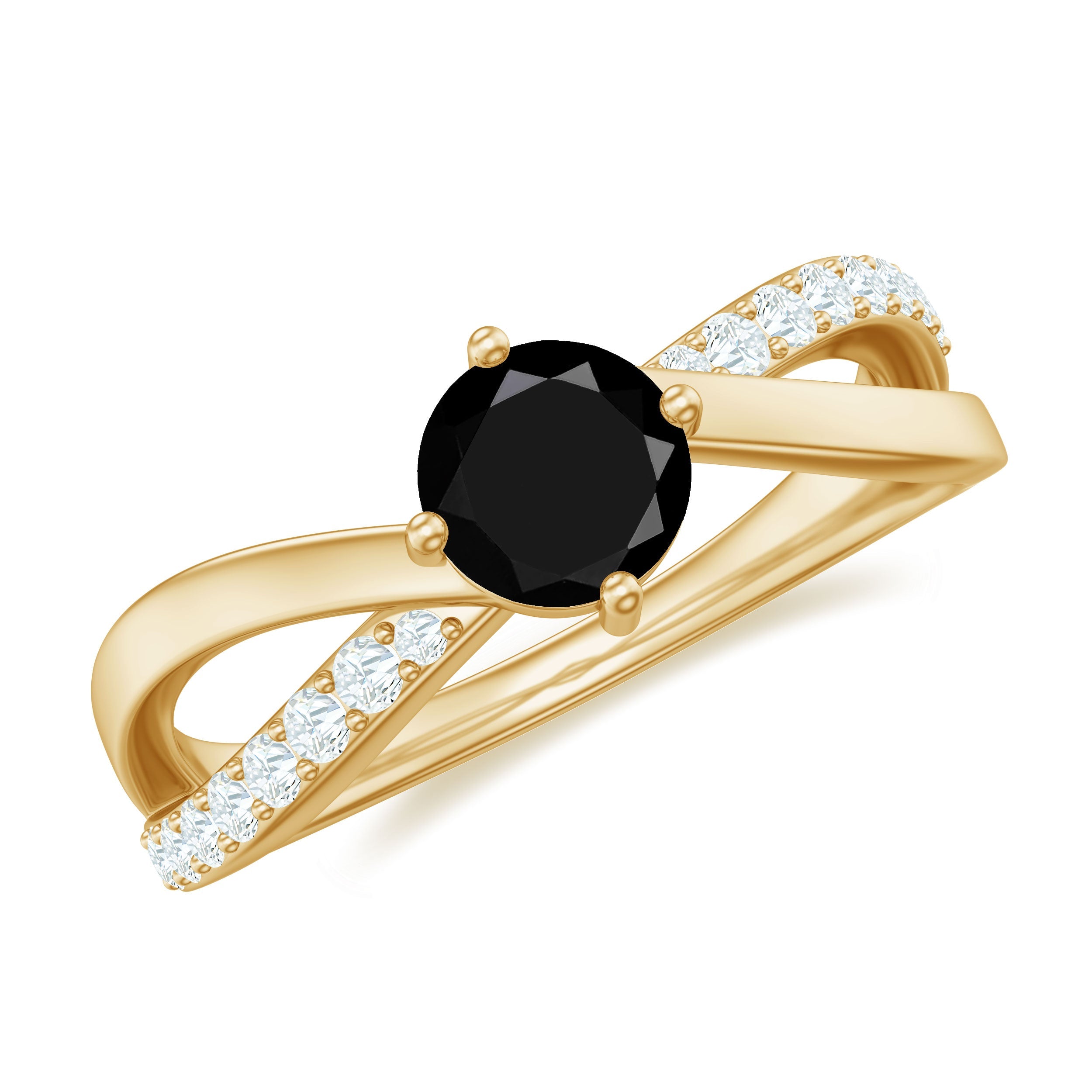 0.4 Carat Round Black Onyx Solitaire Infinity Ring with Diamond
