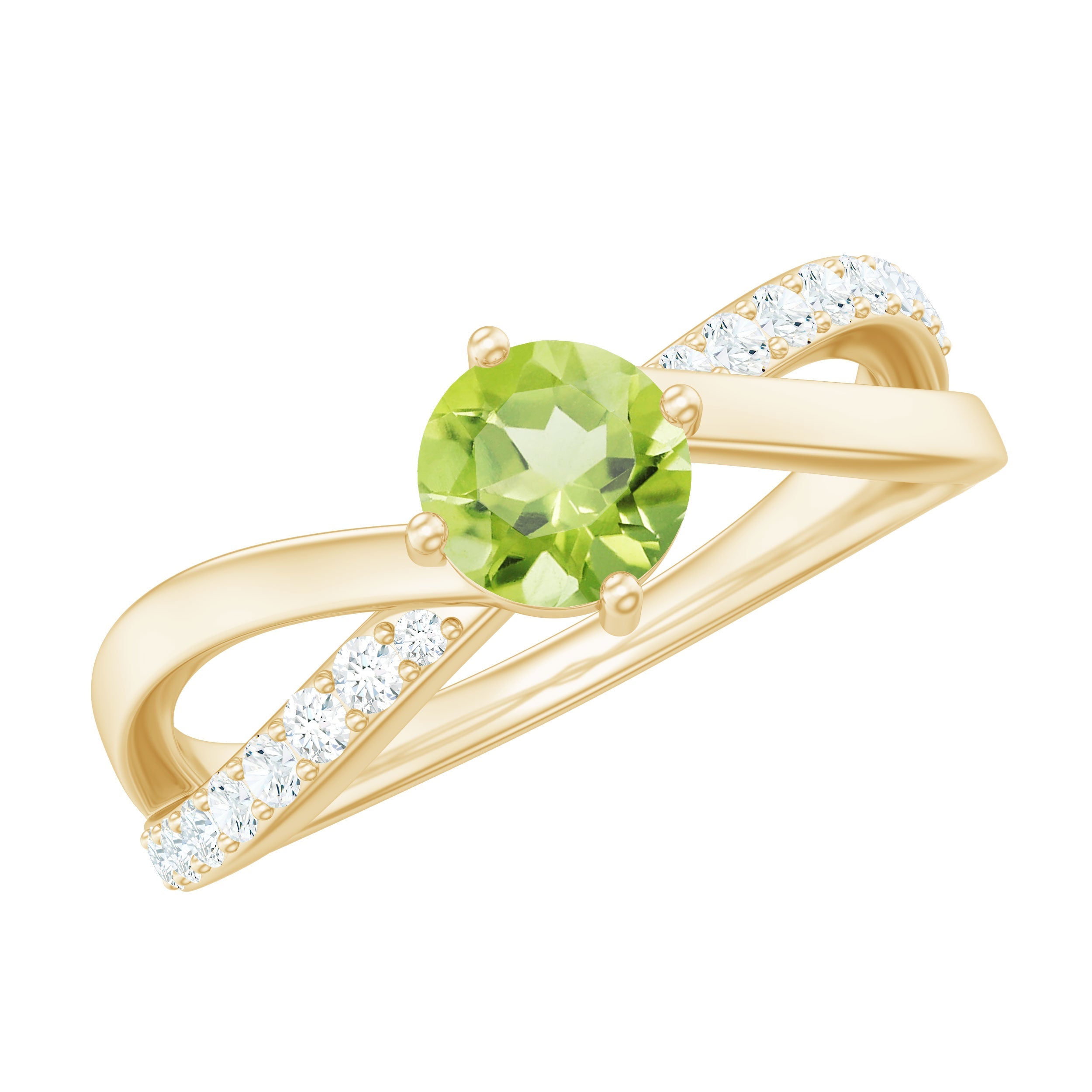 Peridot Promise Ring – AAA Quality Round Cut Peridot with Diamond Accent Stones