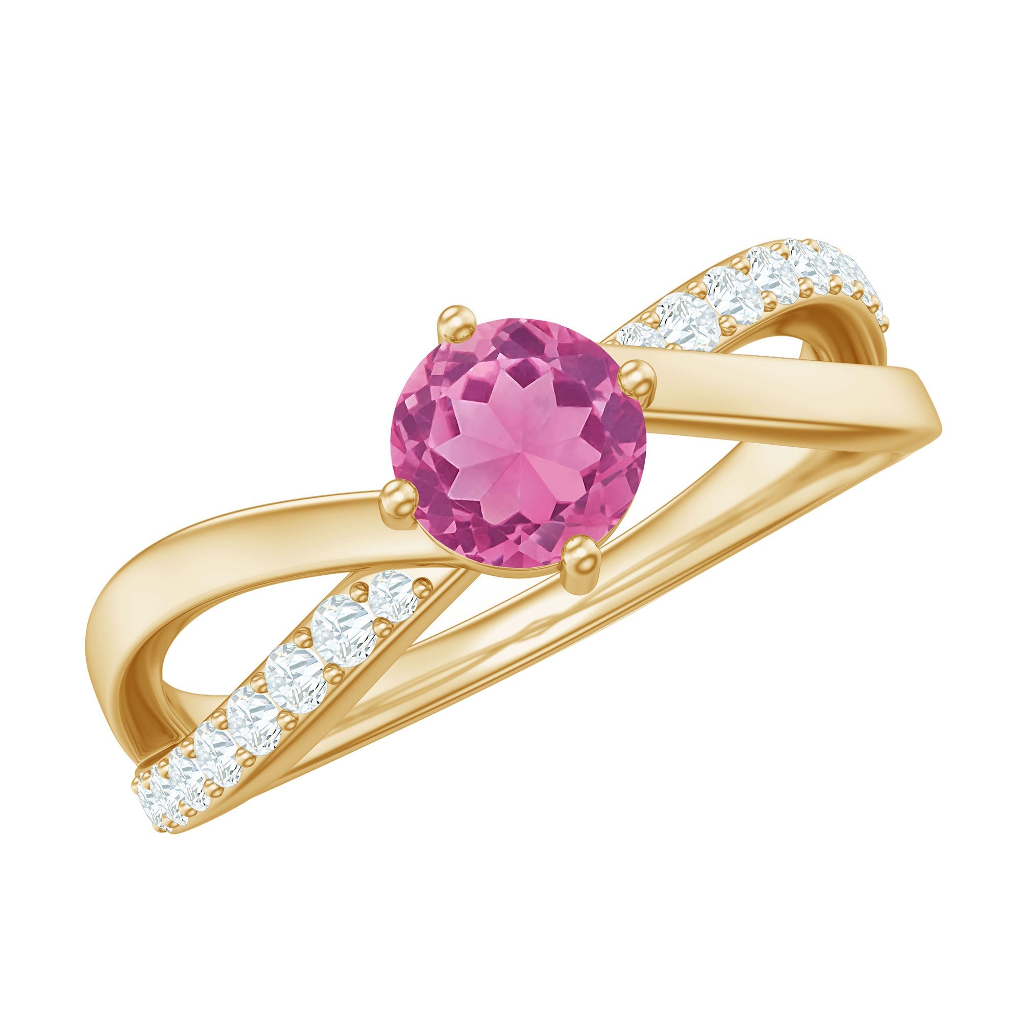 Pink Tourmaline Ring Solitaire Engagement Ring – Infinity Band With Diamonds