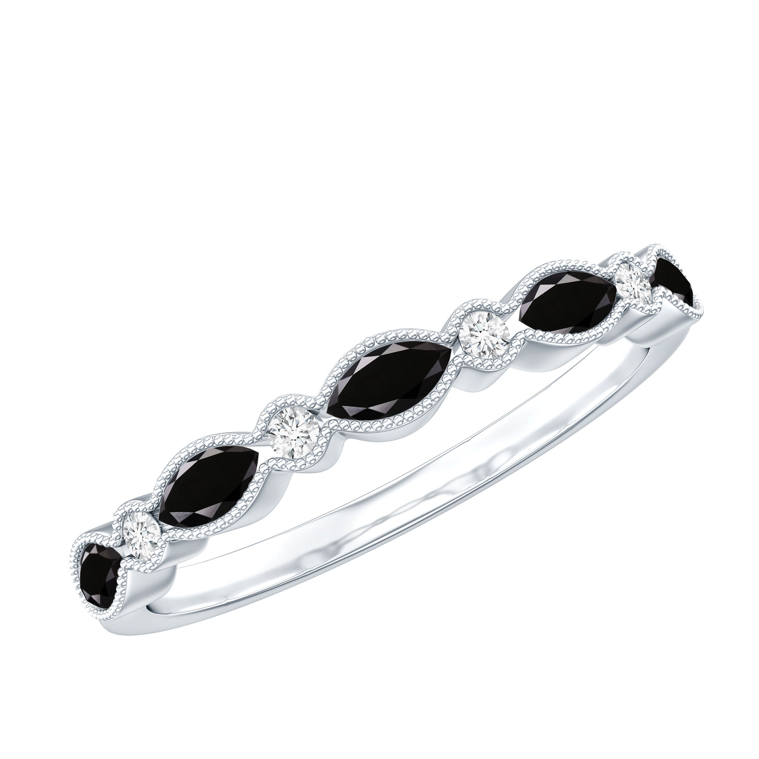 Certified Black Onyx Half Eternity Ring with Moissanite