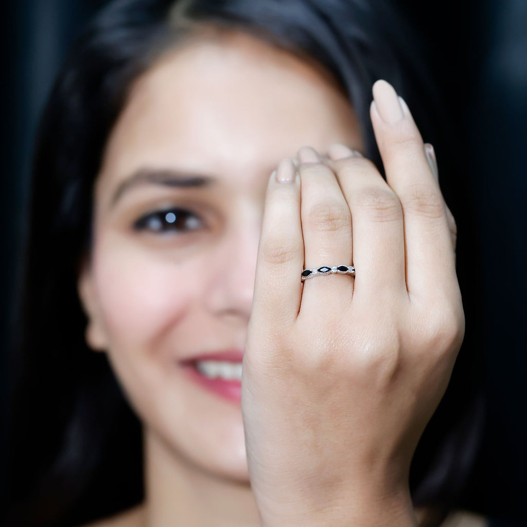 Natural Marquise Cut Black Onyx Half Eternity Band
