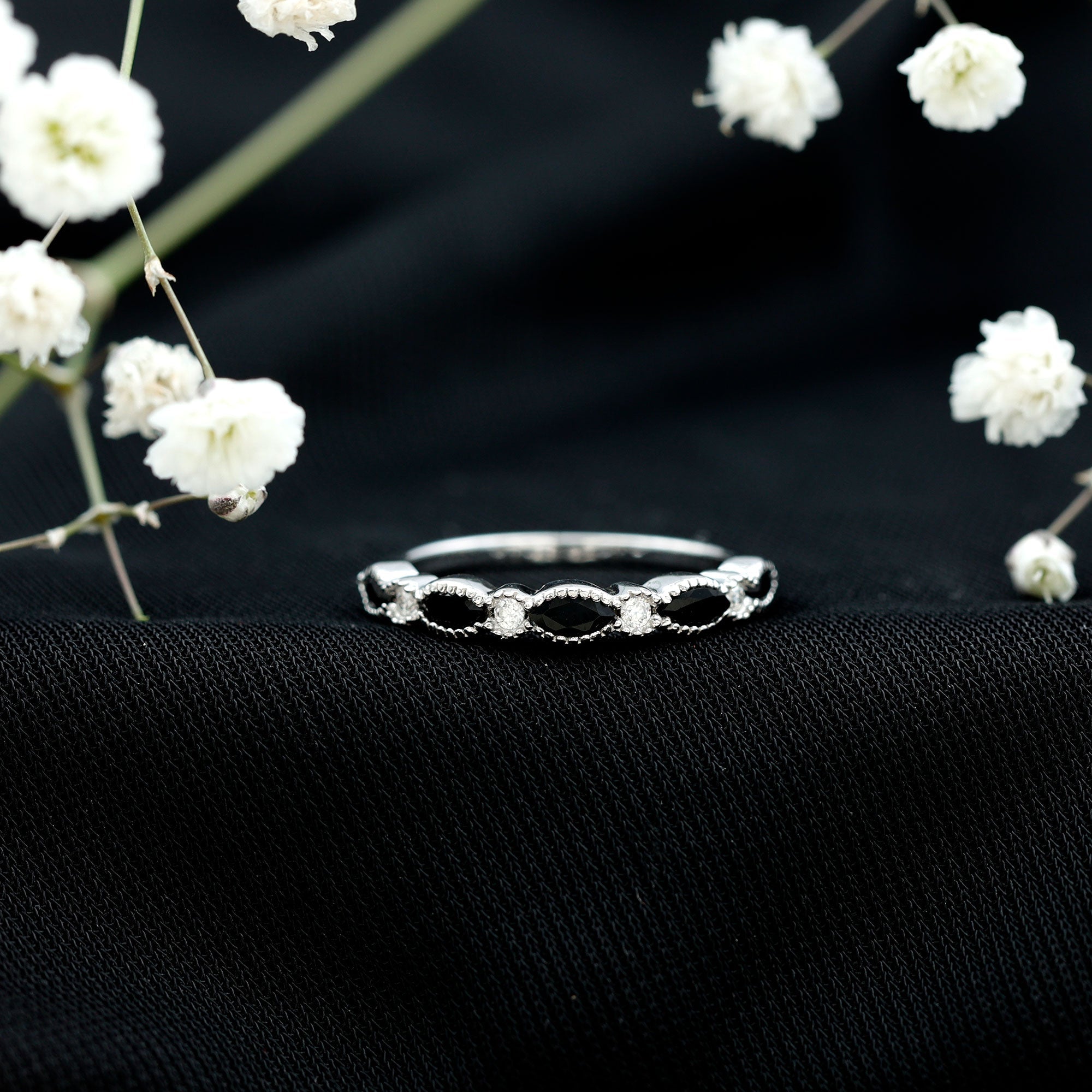 Natural Marquise Cut Black Onyx Half Eternity Band