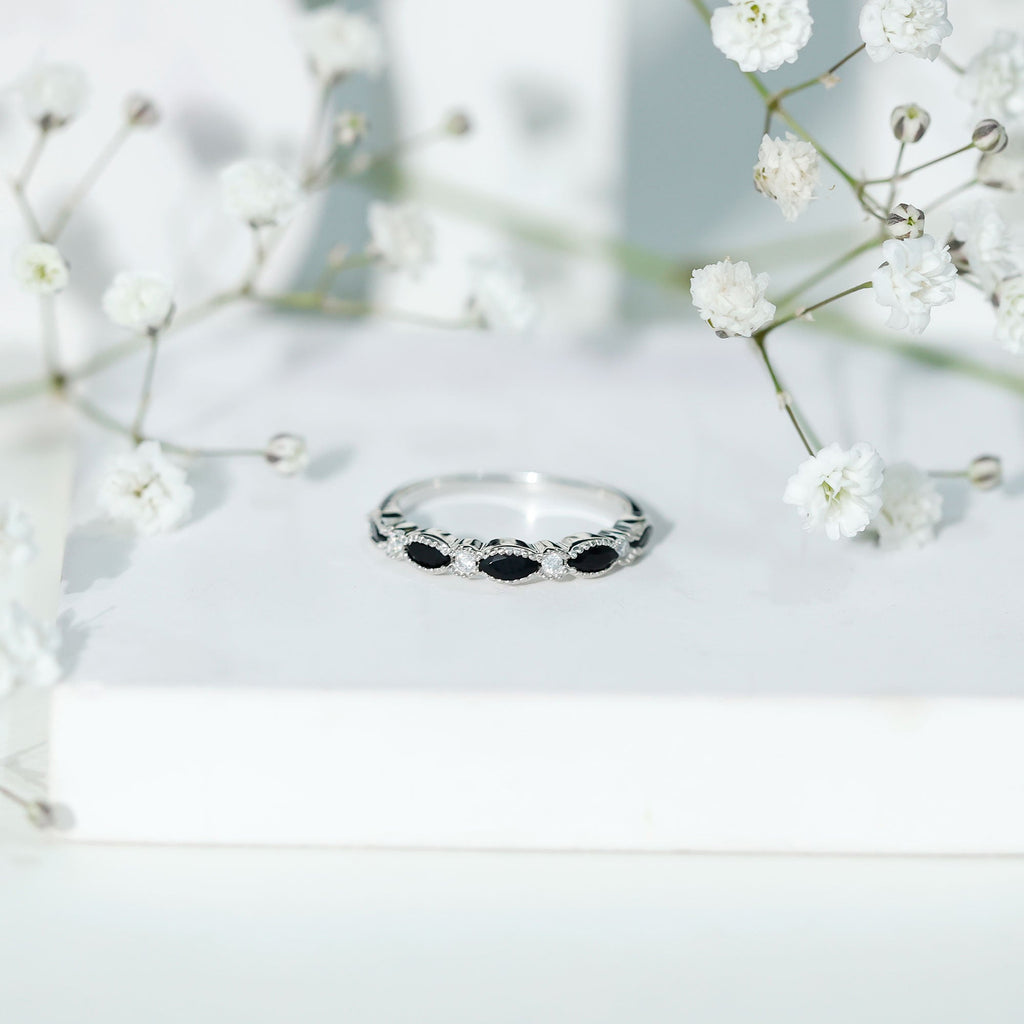 Natural Marquise Cut Black Onyx Half Eternity Band