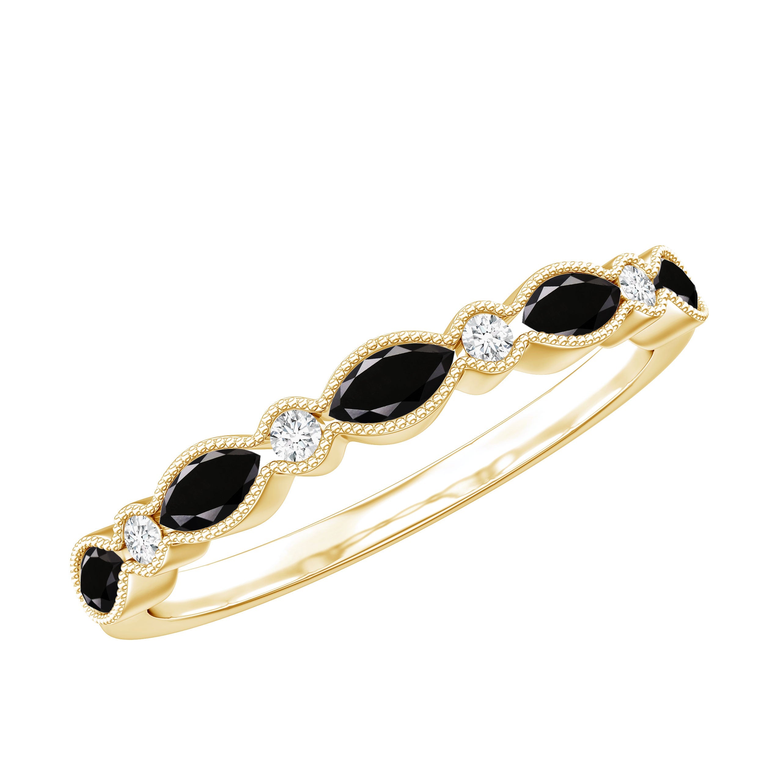 Certified Black Onyx Half Eternity Ring with Moissanite
