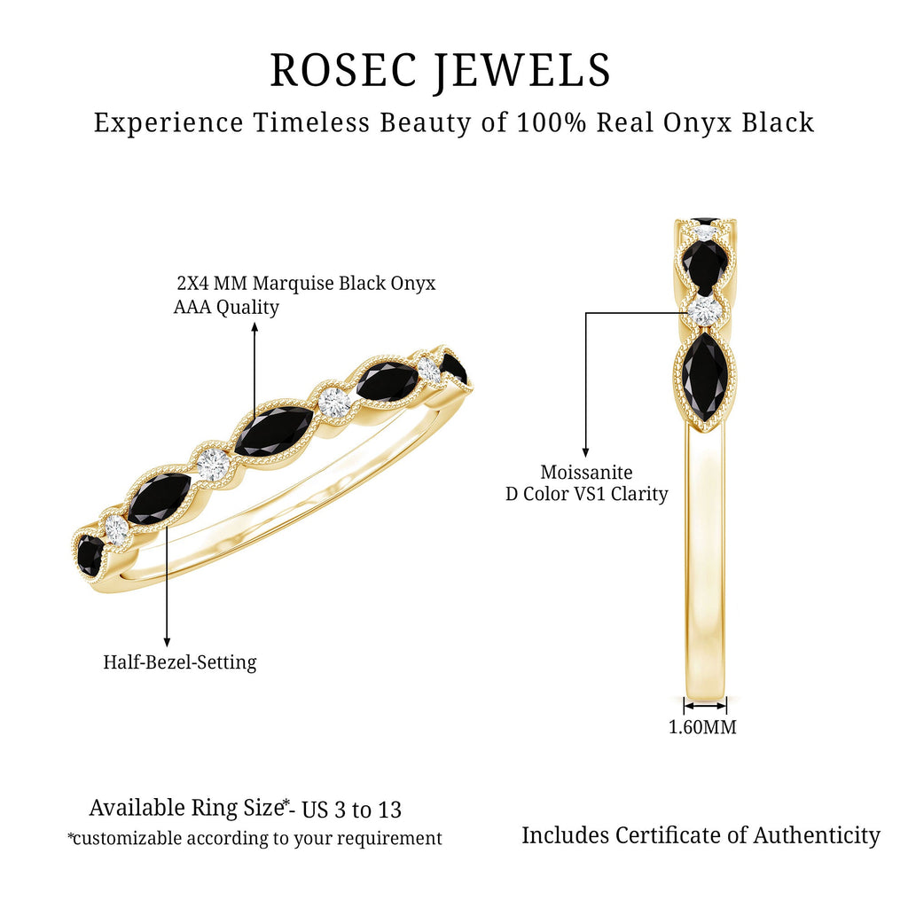 Certified Black Onyx Half Eternity Ring with Moissanite