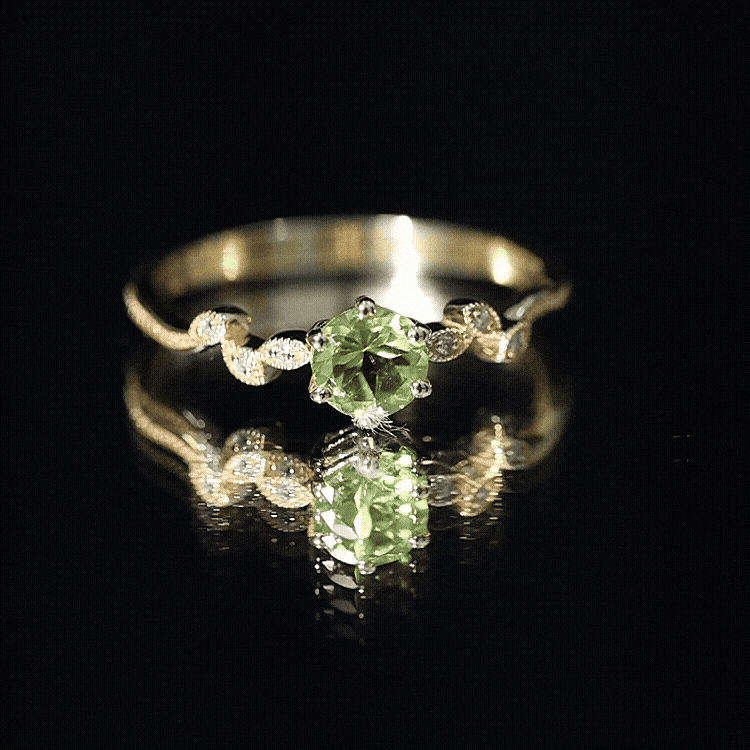 Peridot Promise Ring – Vintage Style Band With Diamond Beaded Detailing