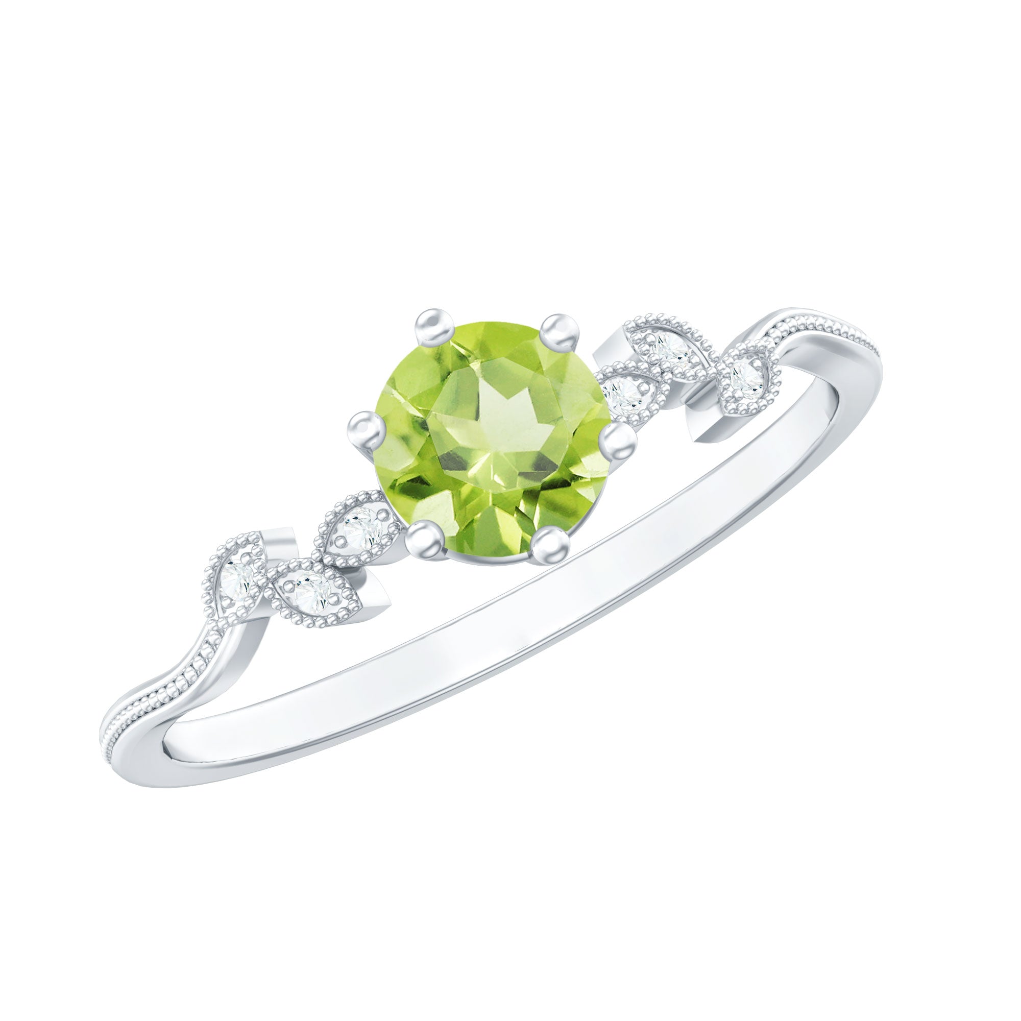 Peridot Promise Ring – Vintage Style Band With Diamond Beaded Detailing