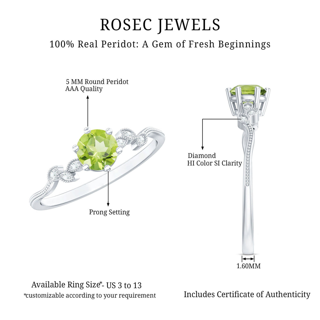 Peridot Promise Ring – Vintage Style Band With Diamond Beaded Detailing