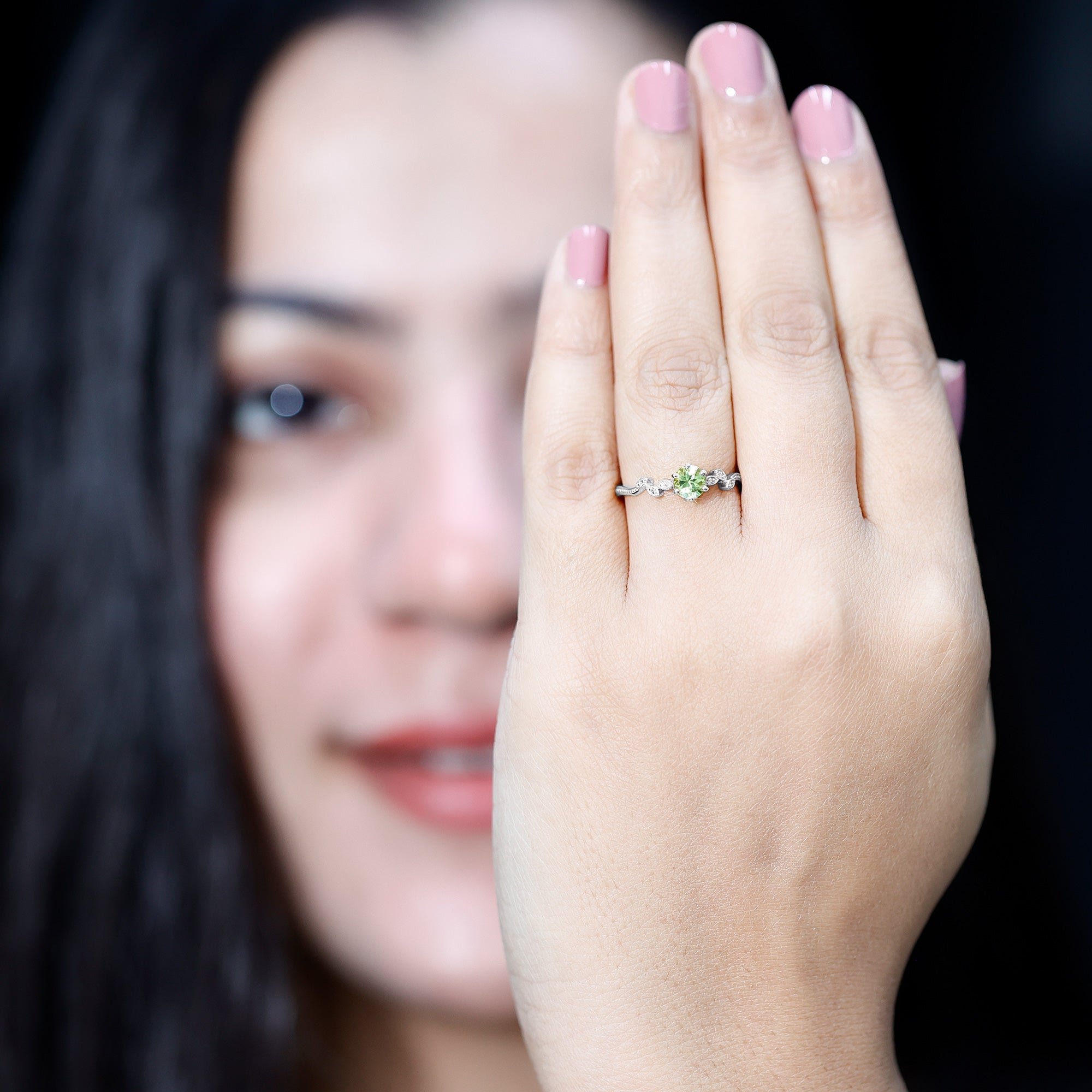 Peridot Promise Ring – Vintage Style Band With Diamond Beaded Detailing