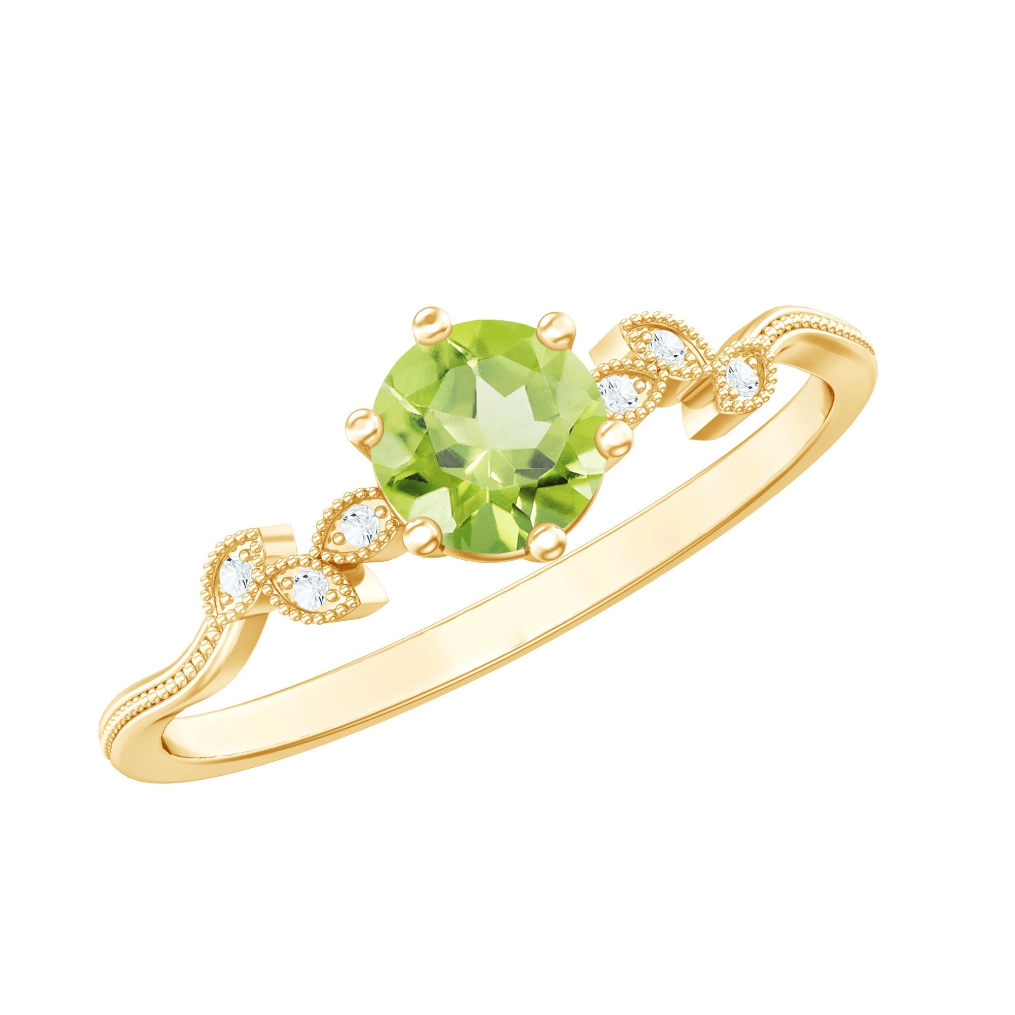 Peridot Promise Ring – Vintage Style Band With Diamond Beaded Detailing