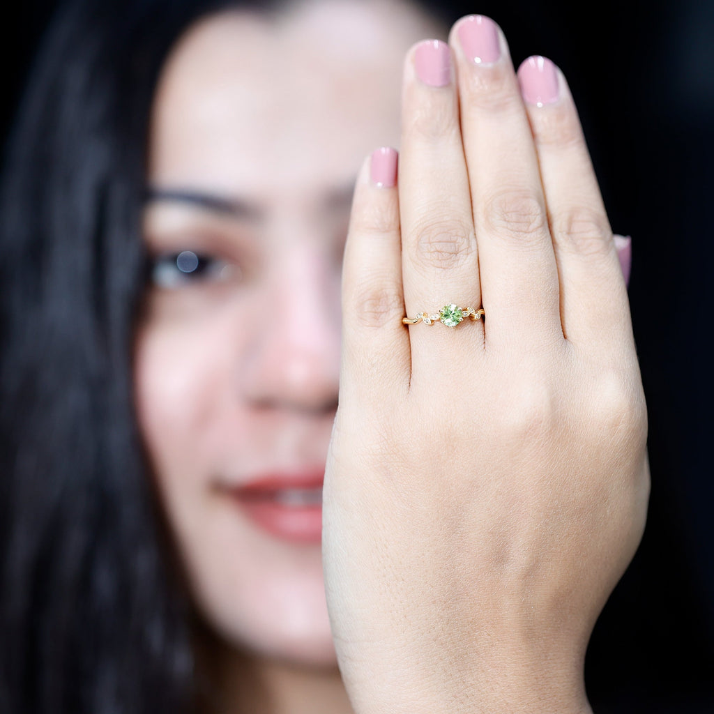 Peridot Promise Ring – Vintage Style Band With Diamond Beaded Detailing