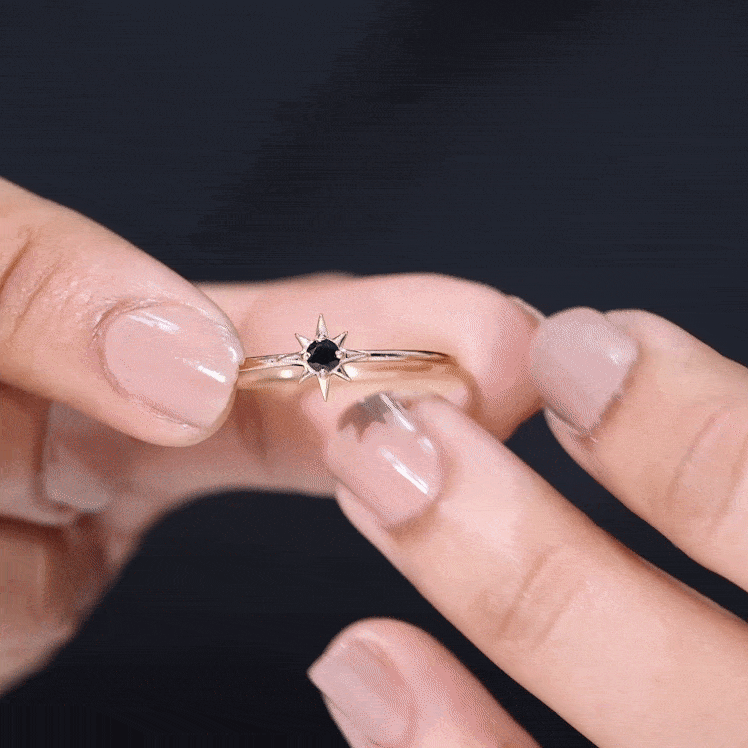 Genuine Black Spinel Sunburst Promise Ring for Women