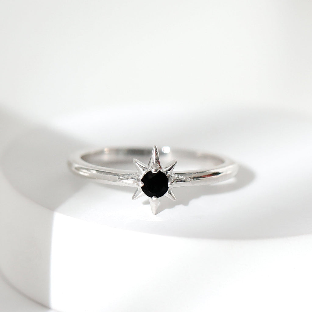 Genuine Black Spinel Sunburst Promise Ring for Women