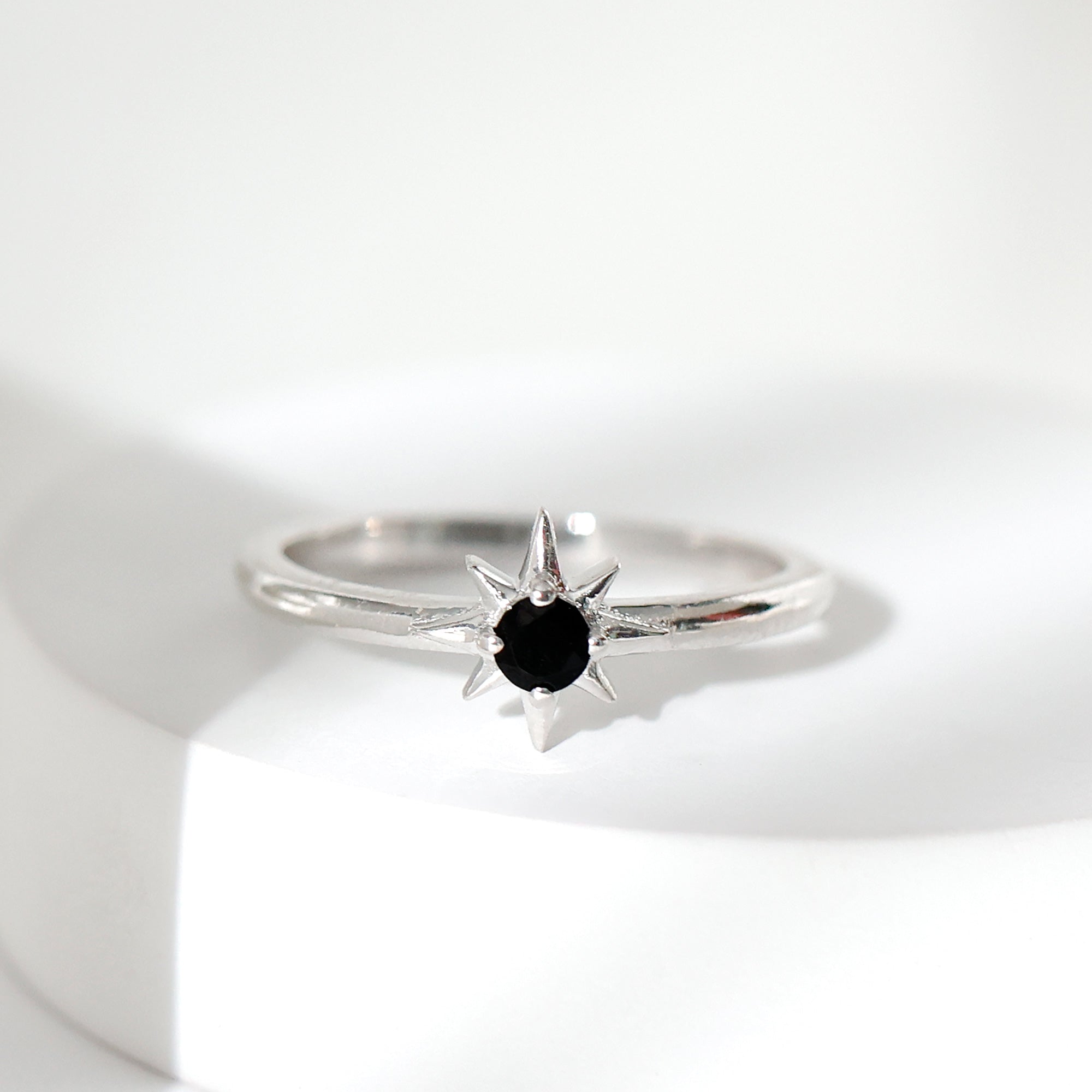 Genuine Black Spinel Sunburst Promise Ring for Women