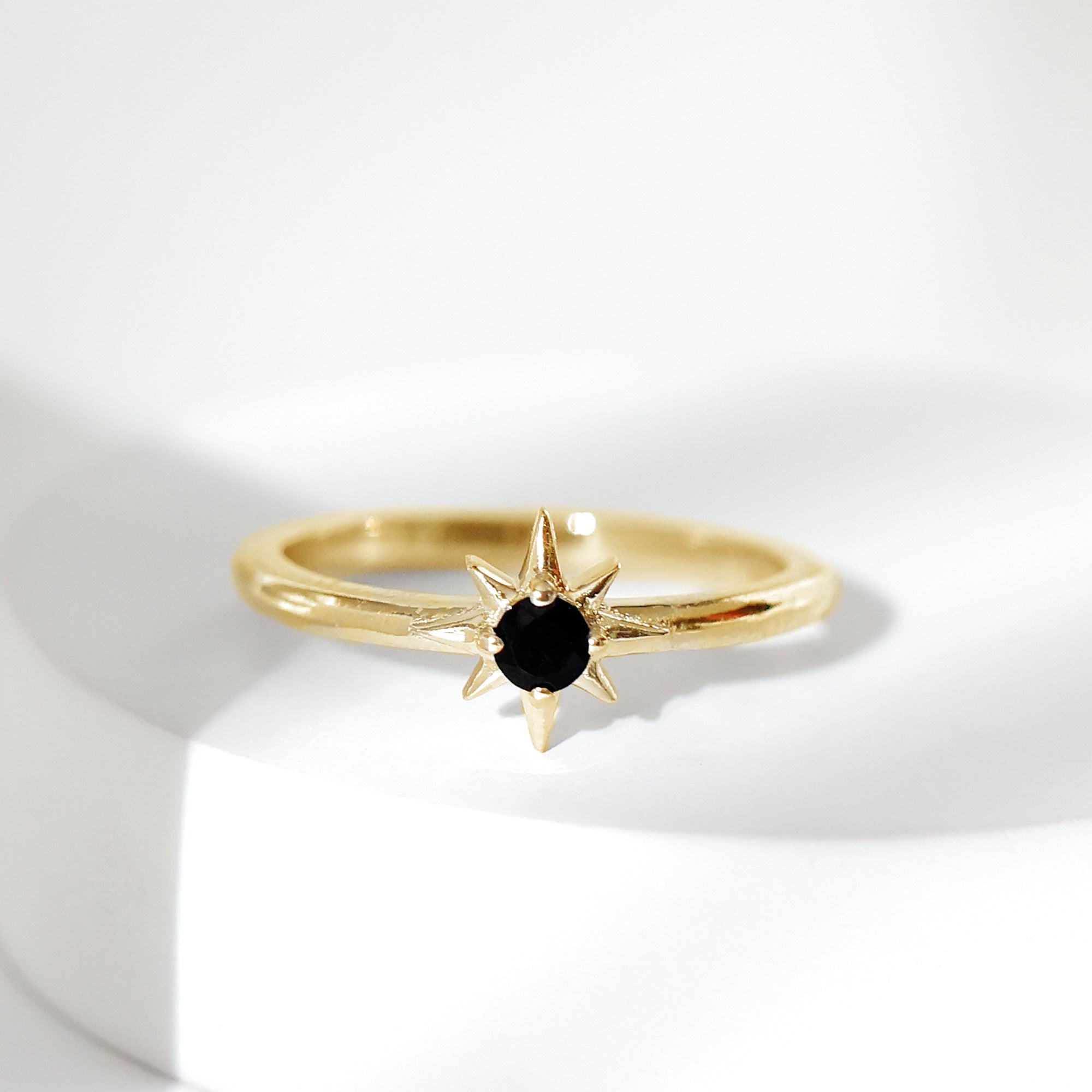 Genuine Black Spinel Sunburst Promise Ring for Women