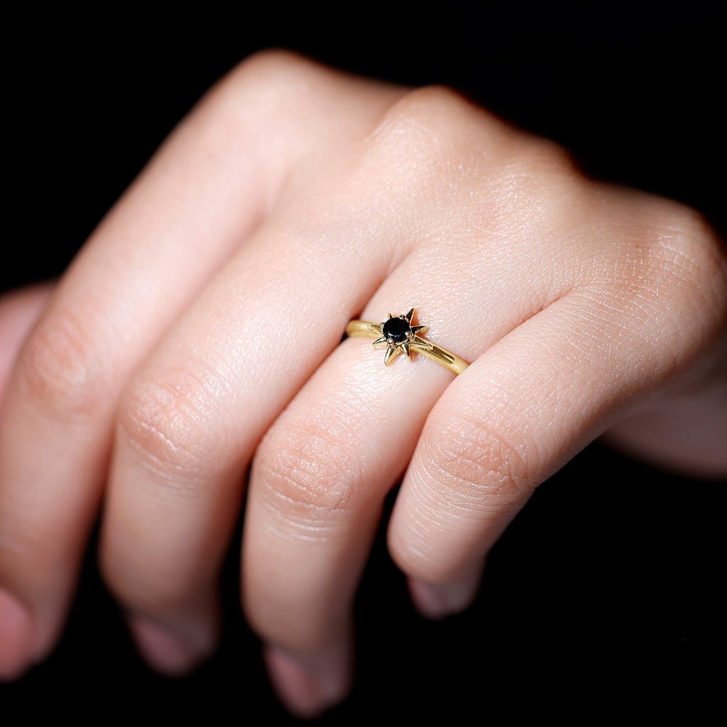 Genuine Black Spinel Sunburst Promise Ring for Women