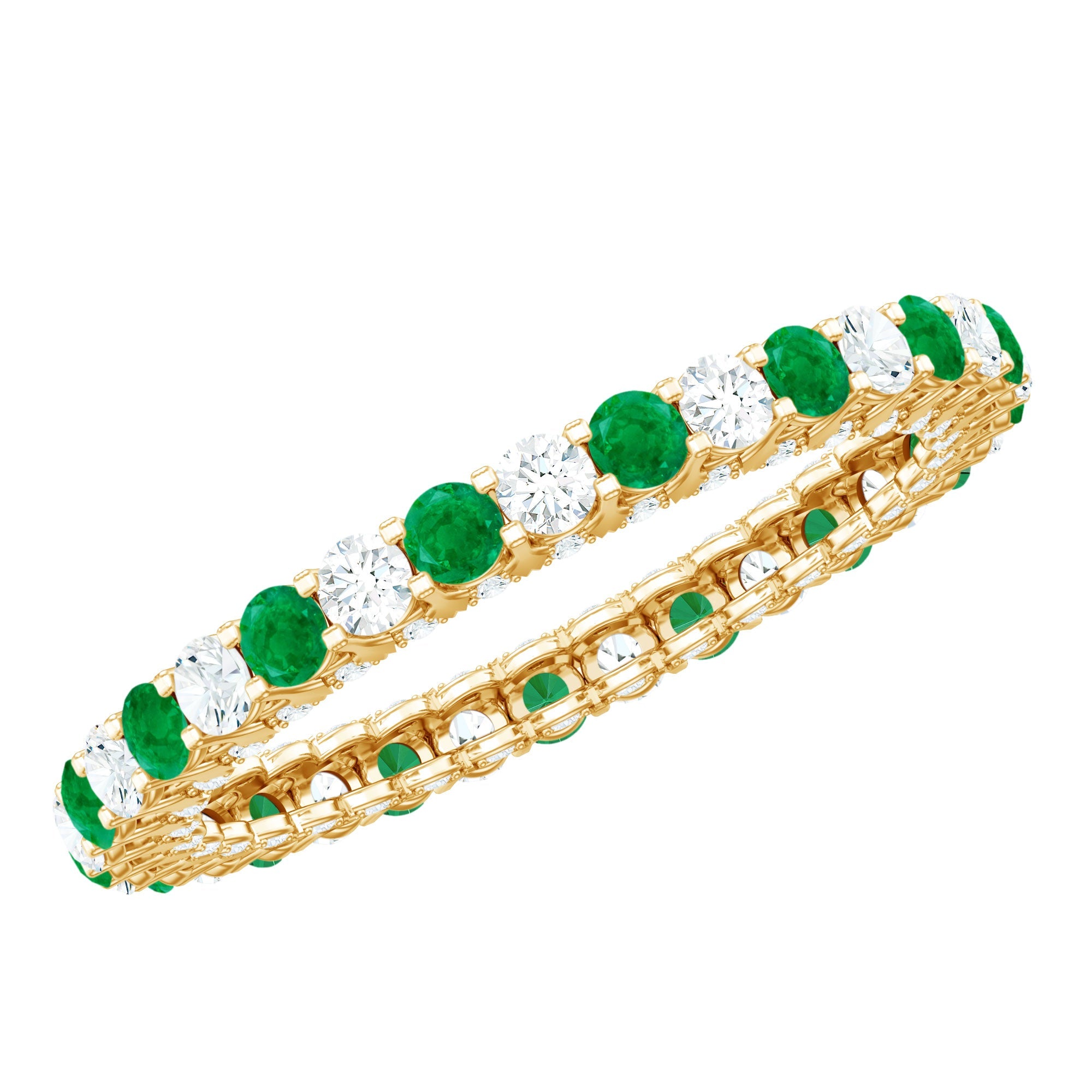 Emerald Diamond Eternity Ring – Stackable Round Cut Emerald Wedding Band