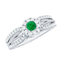 Emerald Engagement Ring - Vintage Diamond Halo Ring with Split Shank Design