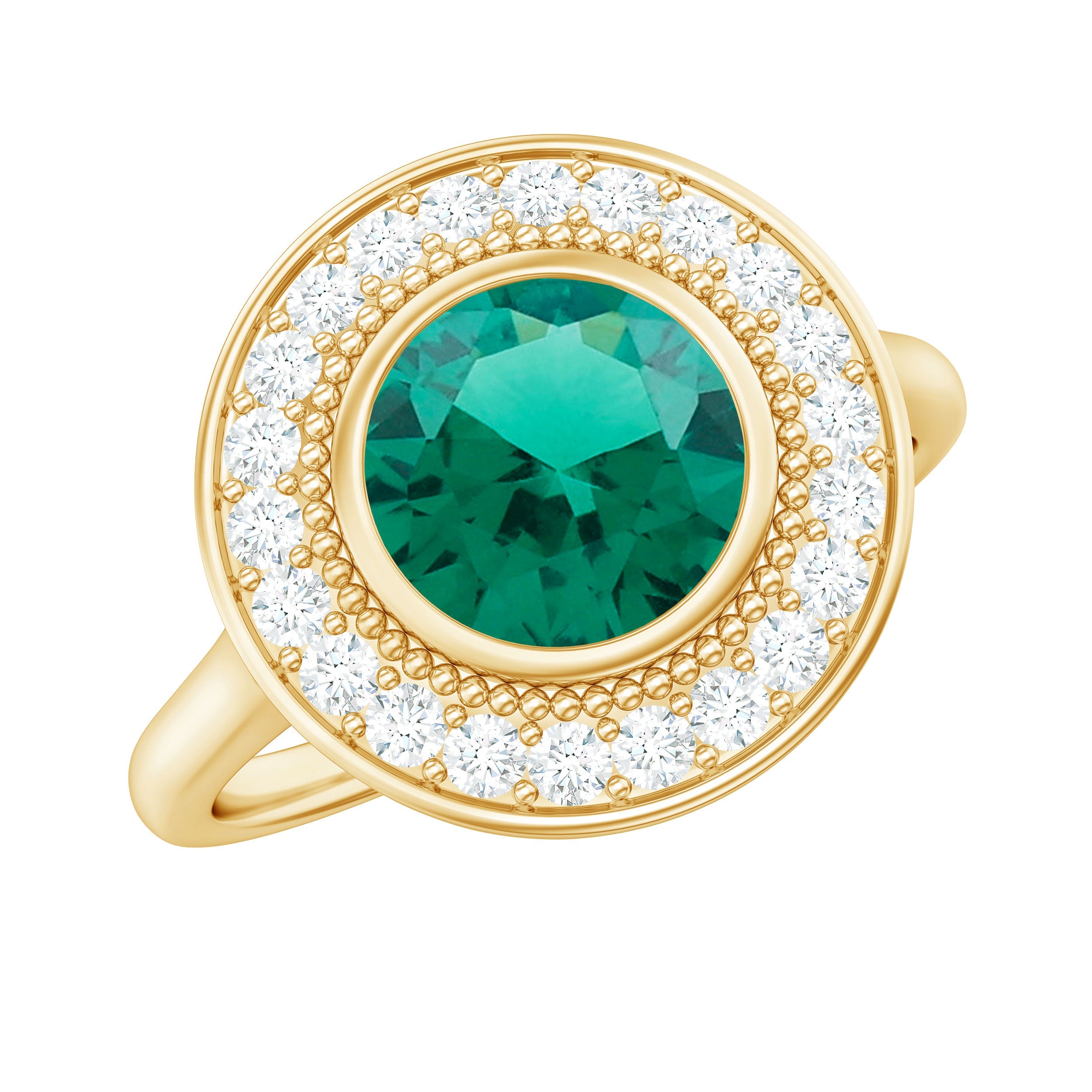 Lab Grown Emerald Ring – Vintage Engagement Ring with 2 Carat Emerald & Halo Design