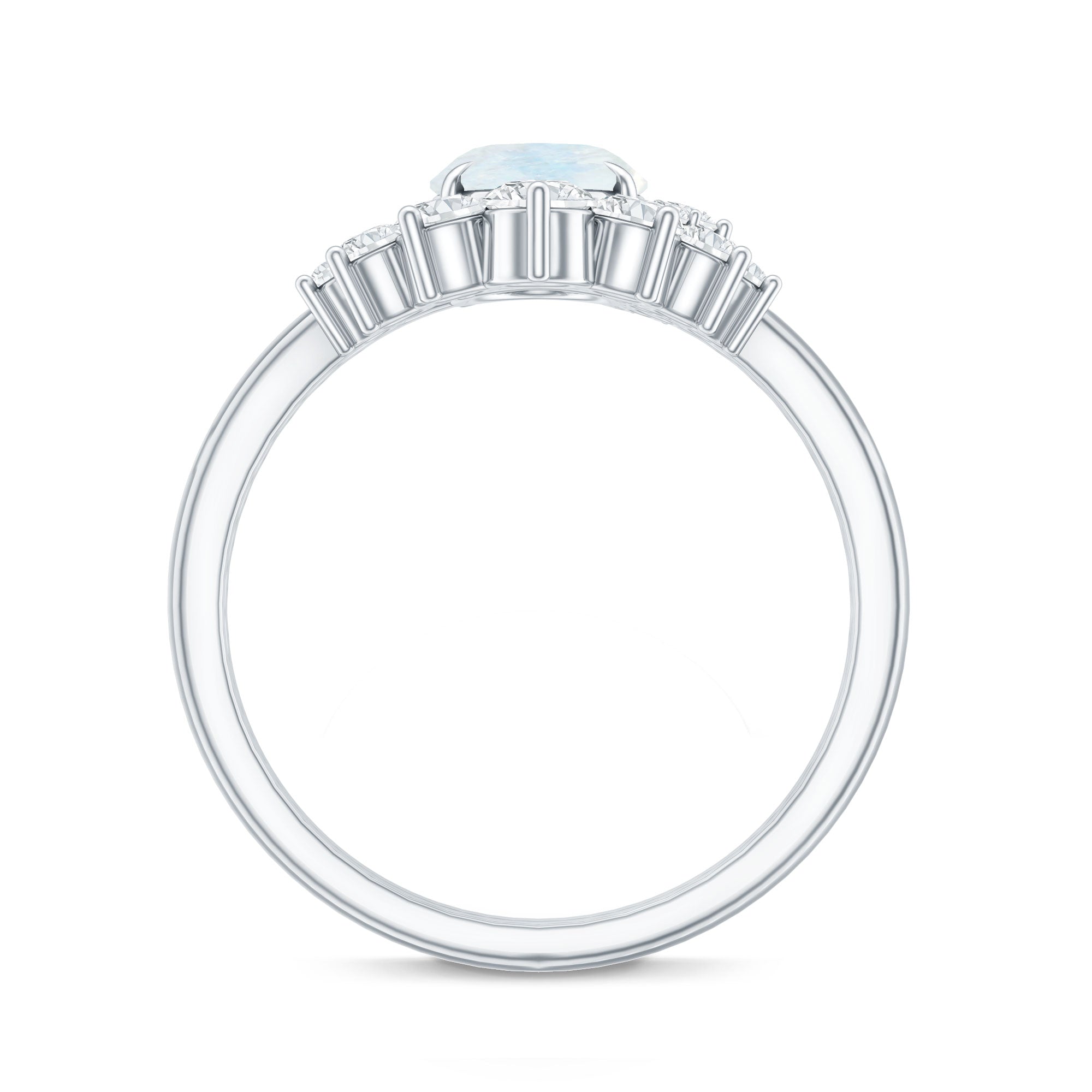0.6 Carat Oval Moonstone and Diamond Engagement Ring Set