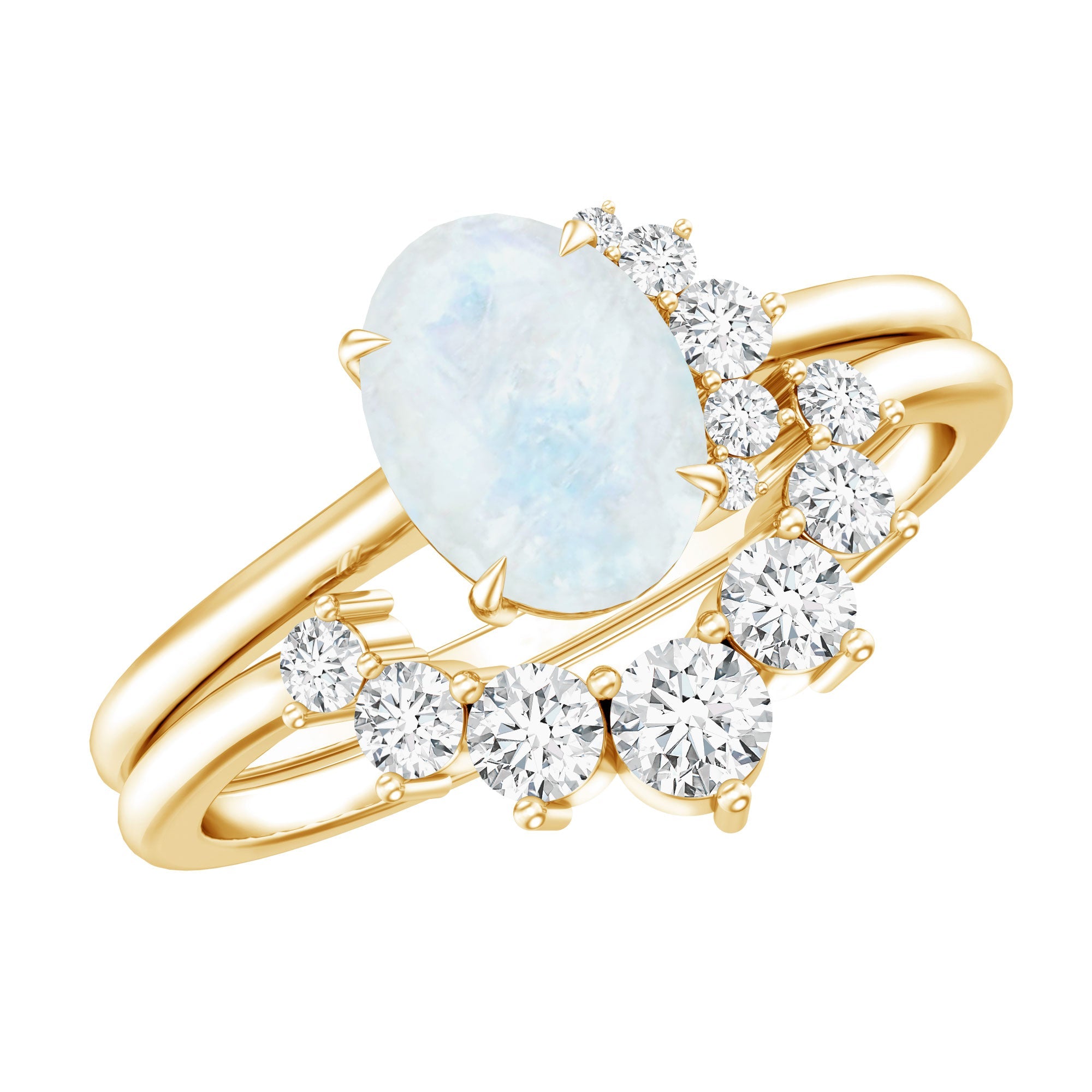 Moonstone Engagement Ring – Oval Moonstone & Diamond Wedding Band Set | Rosec Jewels