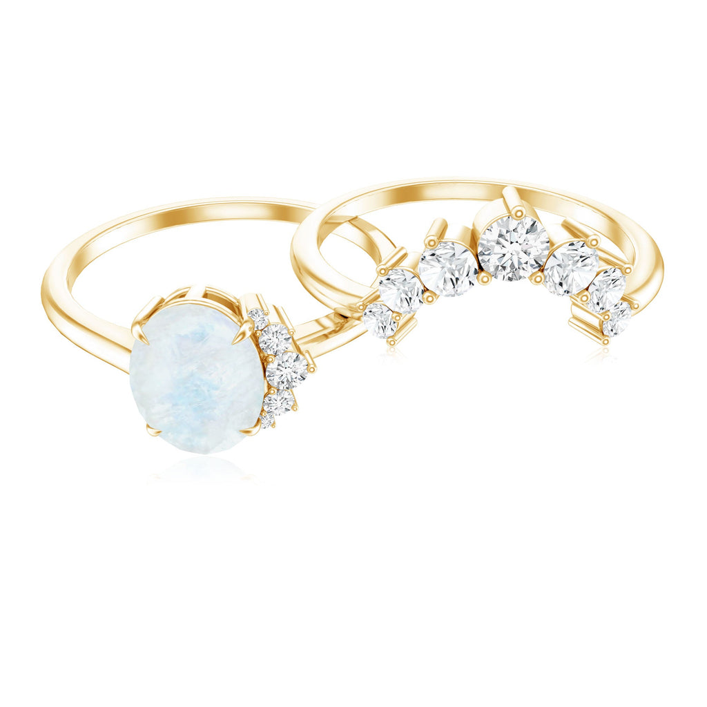 0.6 Carat Oval Moonstone and Diamond Engagement Ring Set