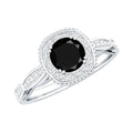 0.4 Carat Round Shape Black Onyx Vintage Engagement Ring with Diamond Halo