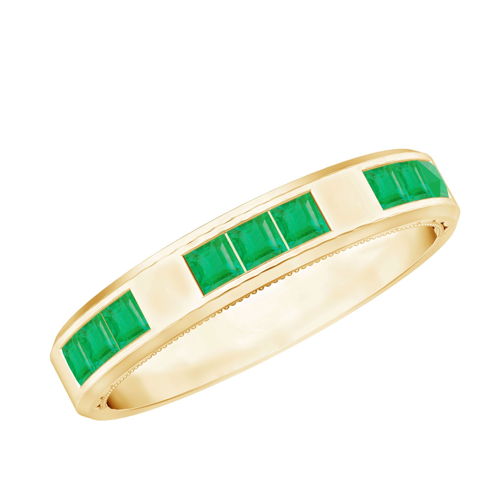 Emerald Mens Wedding Band – Princess Cut Emeralds Channel Set Ring in Rose Gold