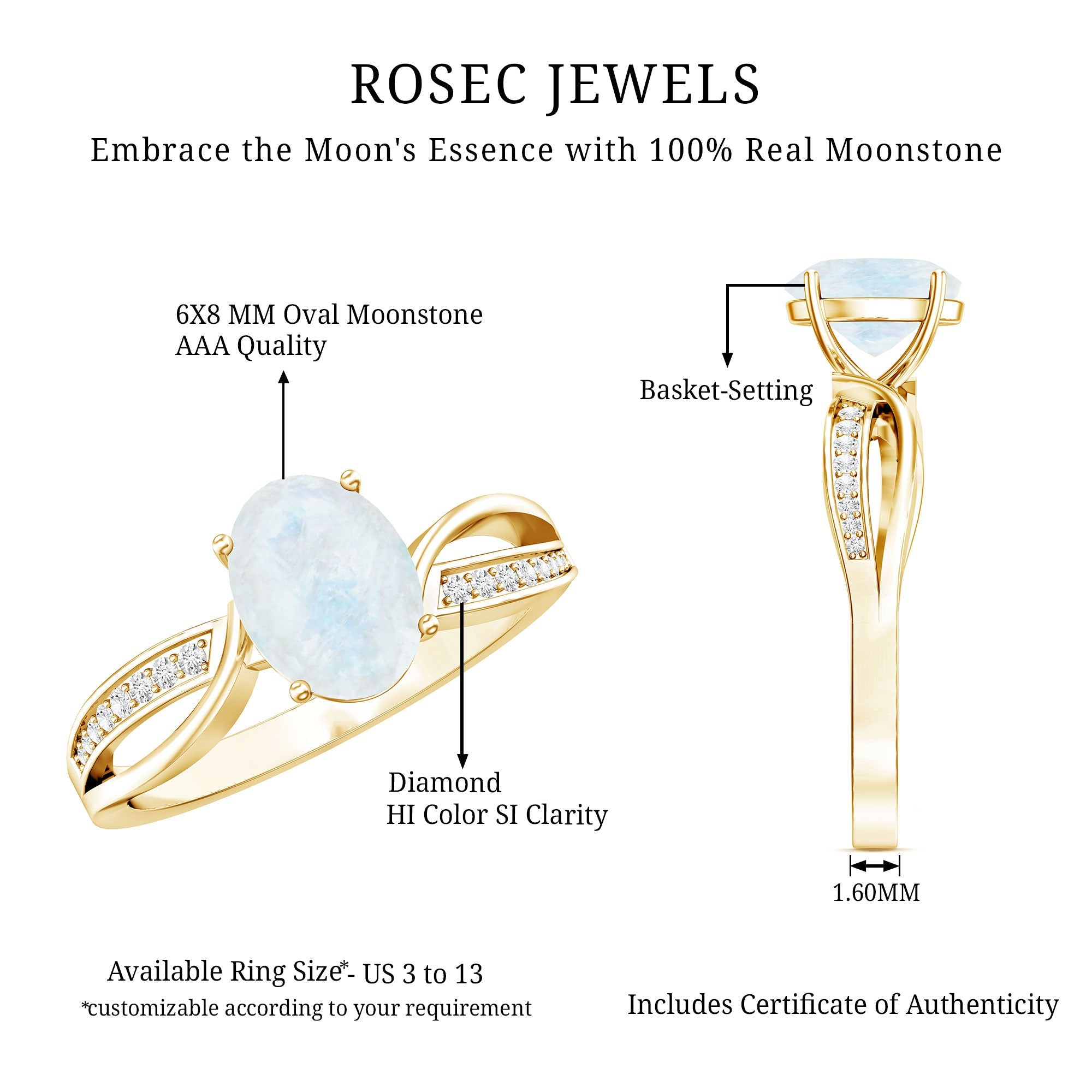Oval Moonstone Infinity Engagement Ring with Diamond