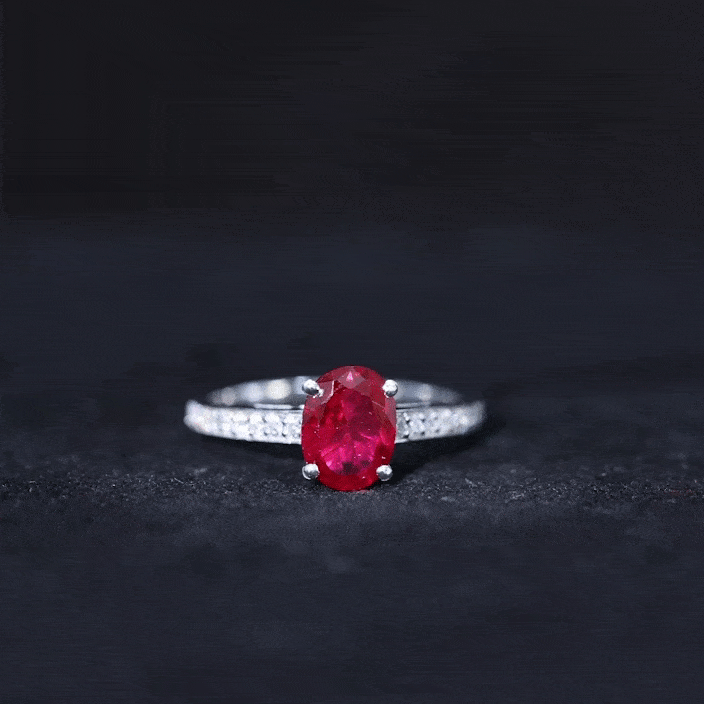 Lab Grown Ruby Ring – 1.5 Carat Oval Ruby Engagement Ring With Diamond Side Stones