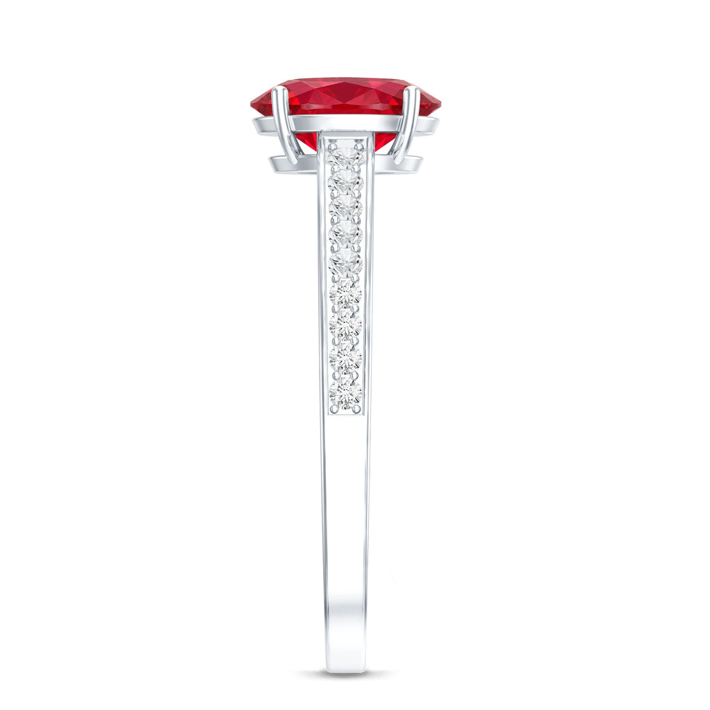 Lab Grown Ruby Ring – 1.5 Carat Oval Ruby Engagement Ring With Diamond Side Stones
