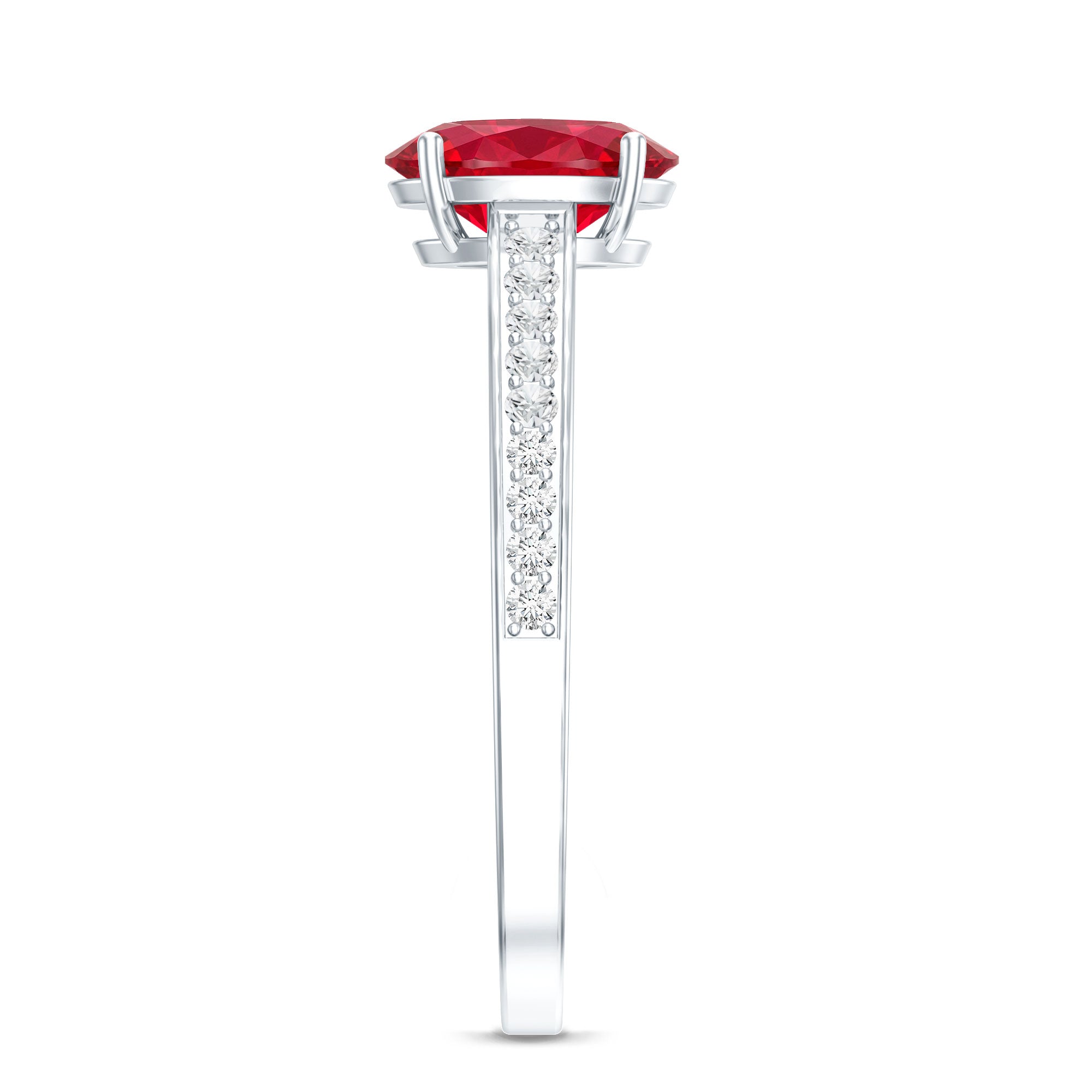 Lab Grown Ruby Ring – 1.5 Carat Oval Ruby Engagement Ring With Diamond Side Stones