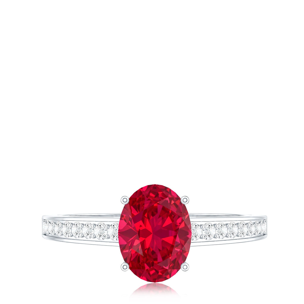 Lab Grown Ruby Ring – 1.5 Carat Oval Ruby Engagement Ring With Diamond Side Stones