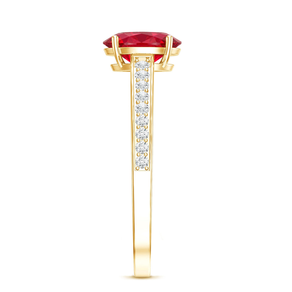 Lab Grown Ruby Ring – 1.5 Carat Oval Ruby Engagement Ring With Diamond Side Stones