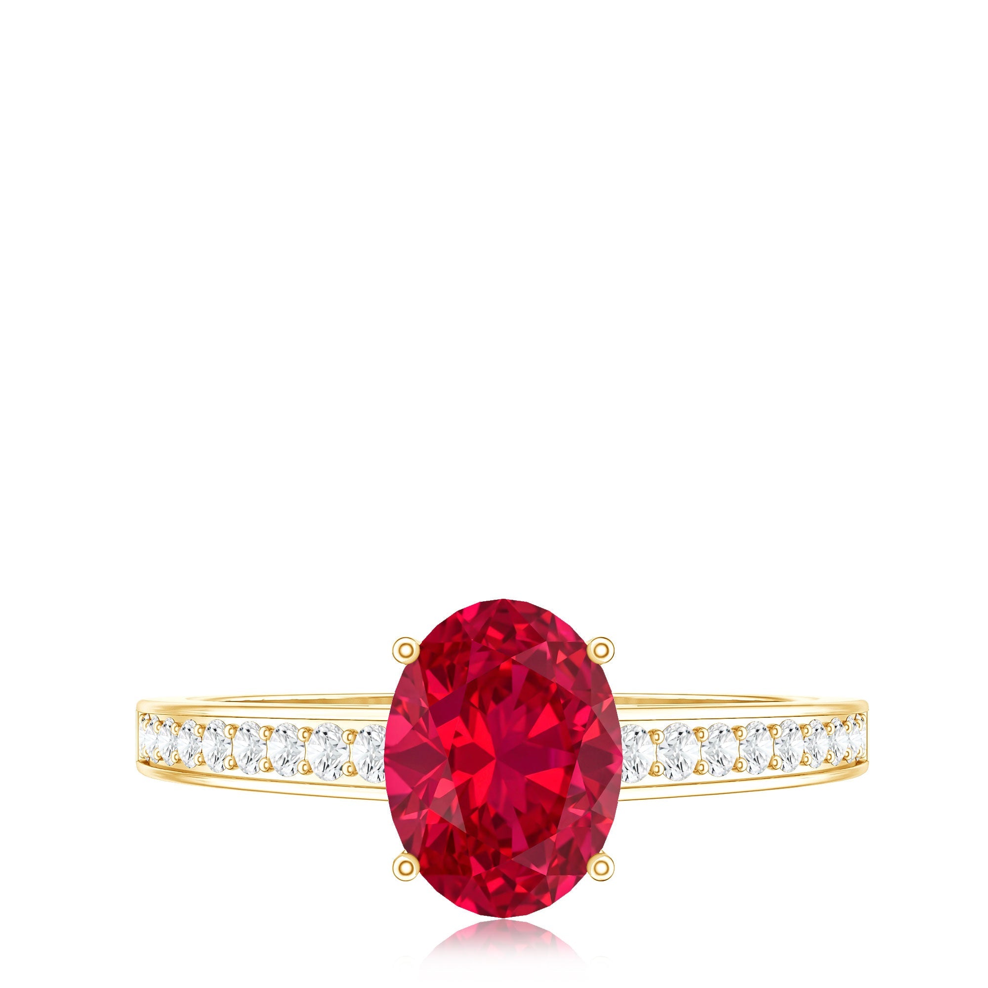 Lab Grown Ruby Ring – 1.5 Carat Oval Ruby Engagement Ring With Diamond Side Stones